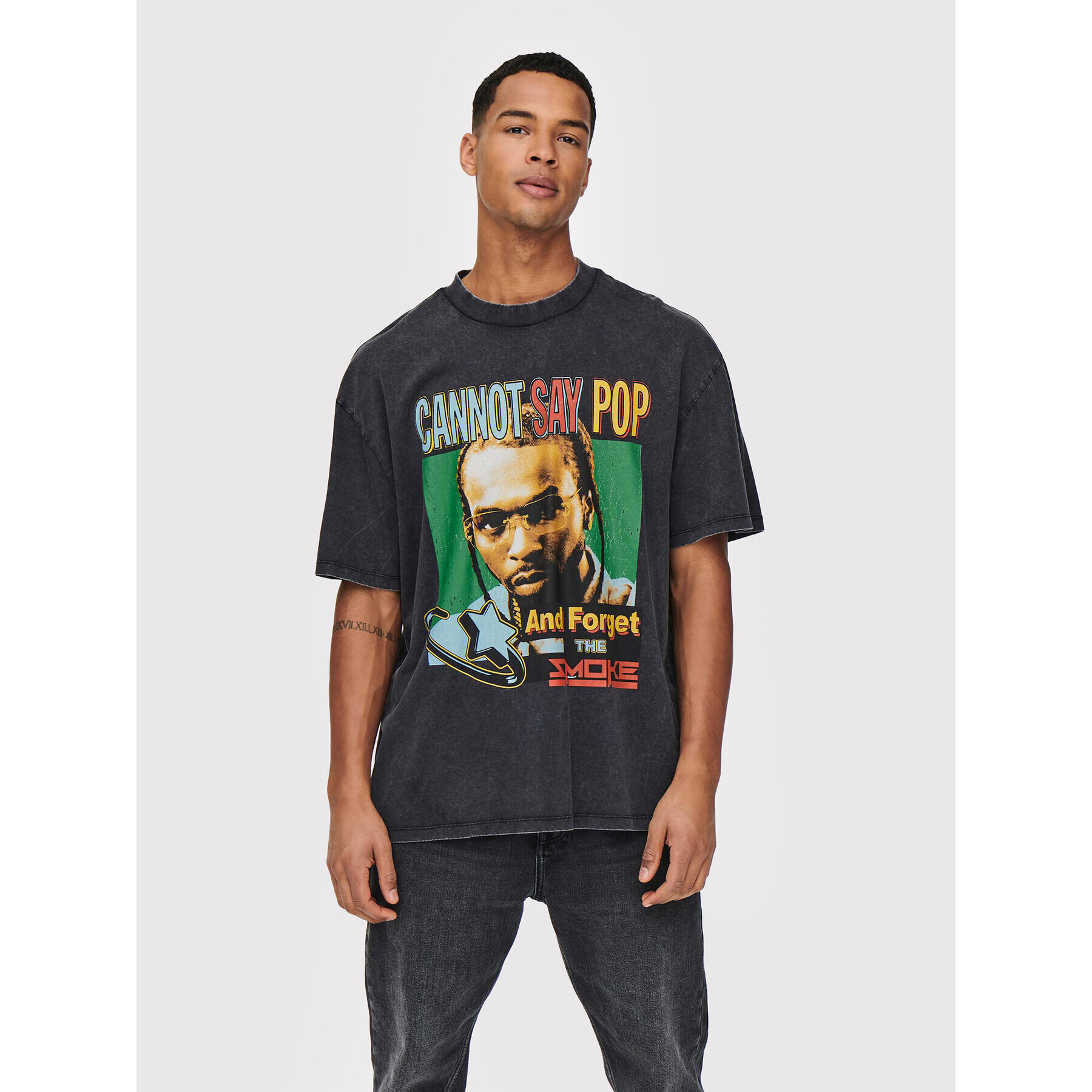 Only & Sons Тишърт Popsmoke 22022271 Сив Oversize - Pepit.bg