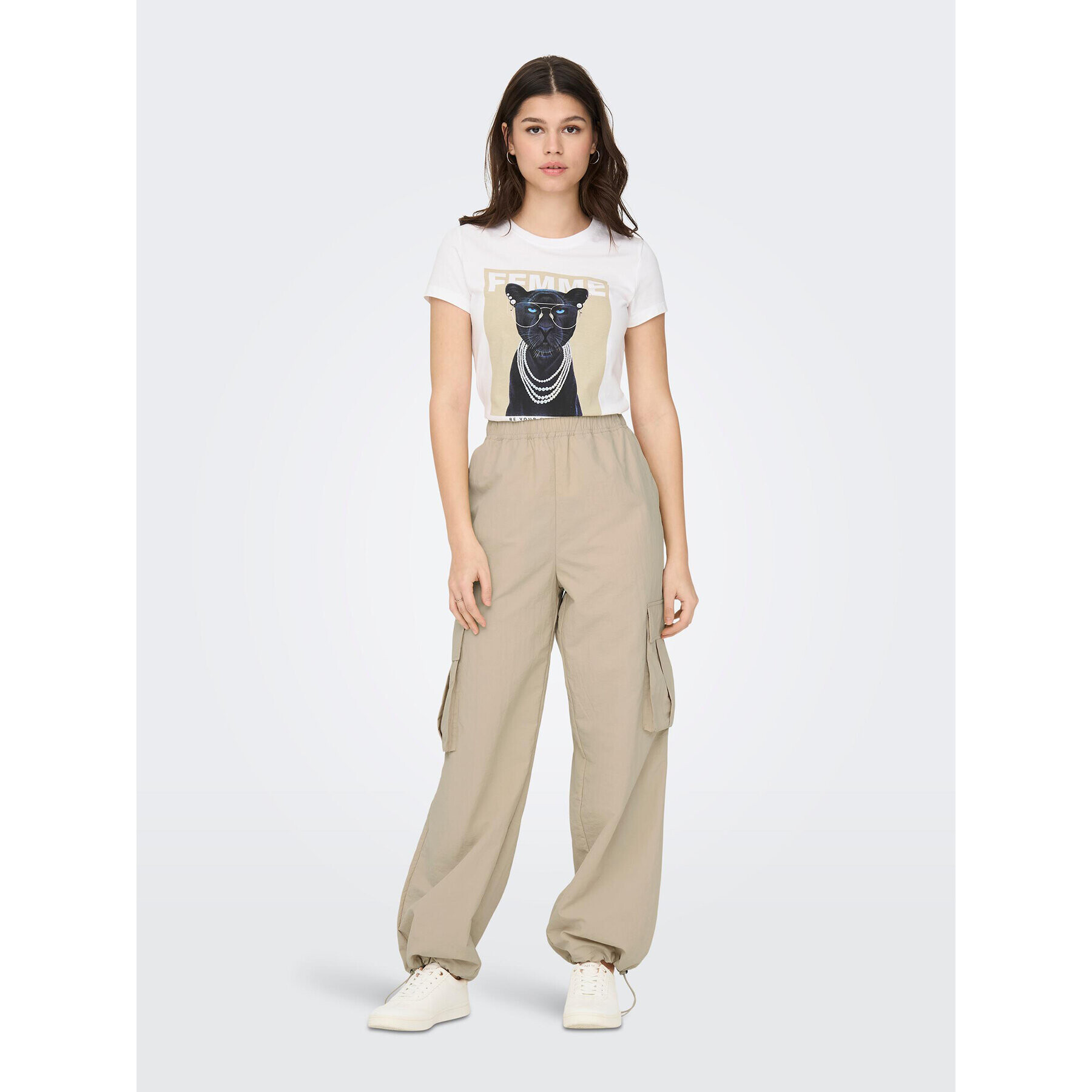 ONLY Текстилни панталони 15288248 Бежов Cargo Fit - Pepit.bg