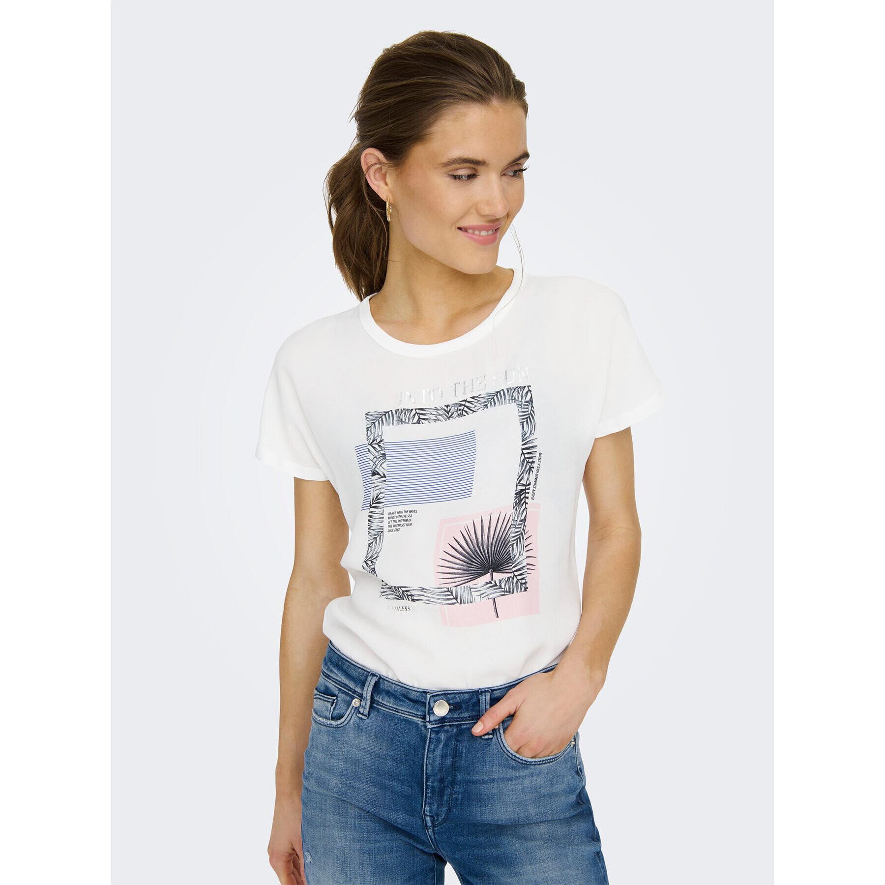 ONLY Тишърт 15282699 Бял Regular Fit - Pepit.bg