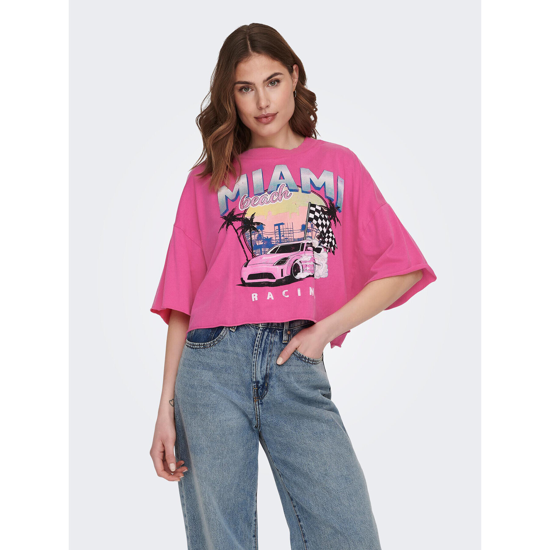 ONLY Тишърт 15290548 Розов Cropped Fit - Pepit.bg