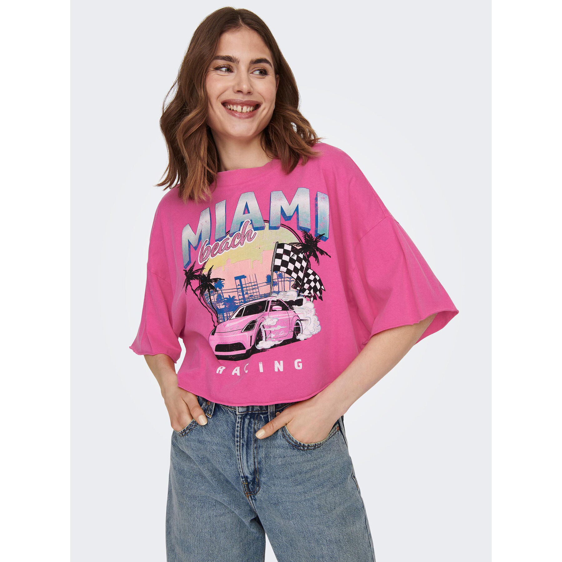 ONLY Тишърт 15290548 Розов Cropped Fit - Pepit.bg