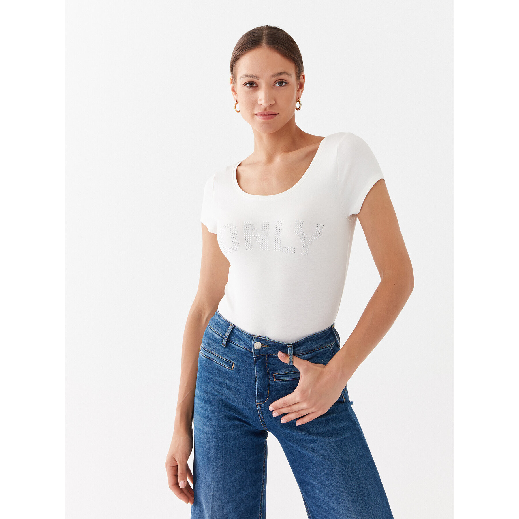 ONLY Тишърт 15316416 Бял Slim Fit - Pepit.bg