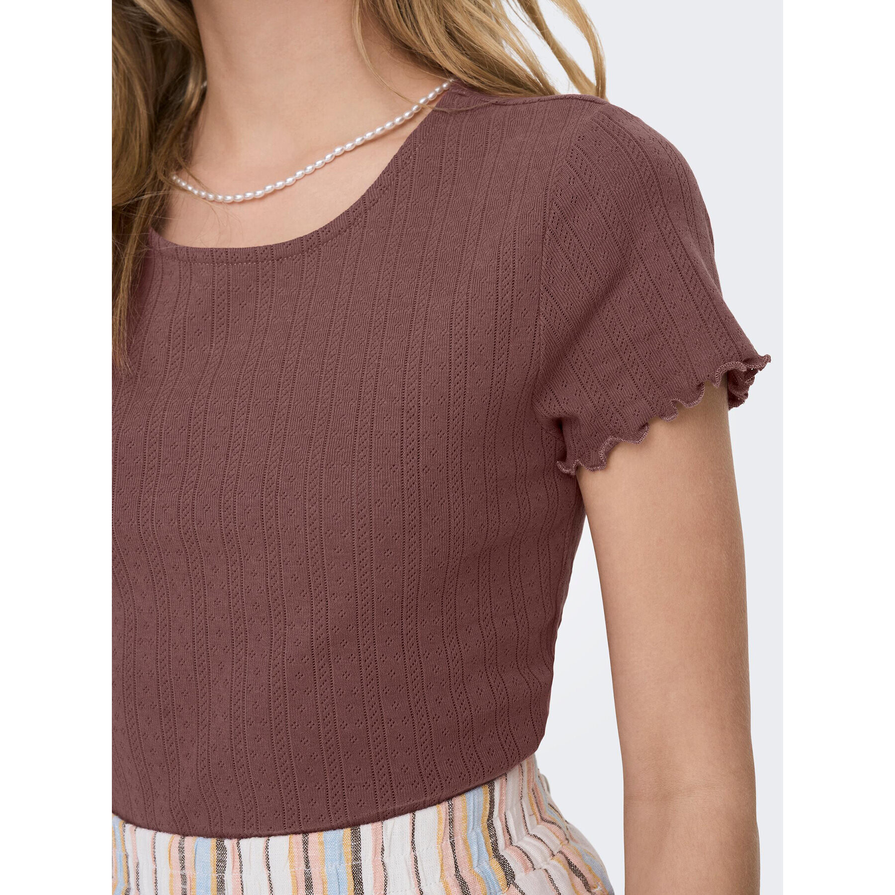 ONLY Тишърт Carlotta 15256154 Розов Tight Fit - Pepit.bg