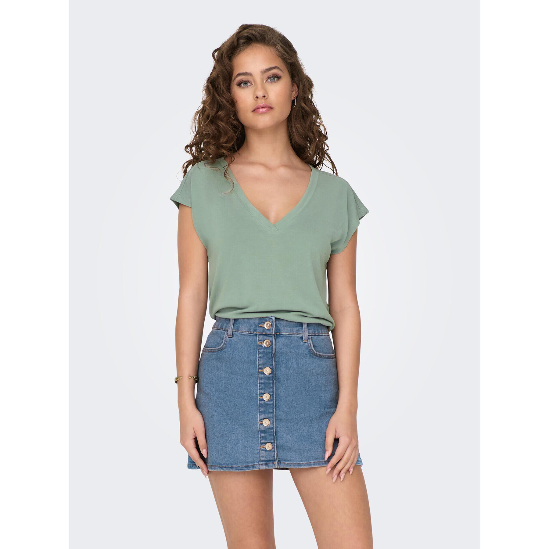 ONLY Тишърт Free 15287041 Зелен Regular Fit - Pepit.bg
