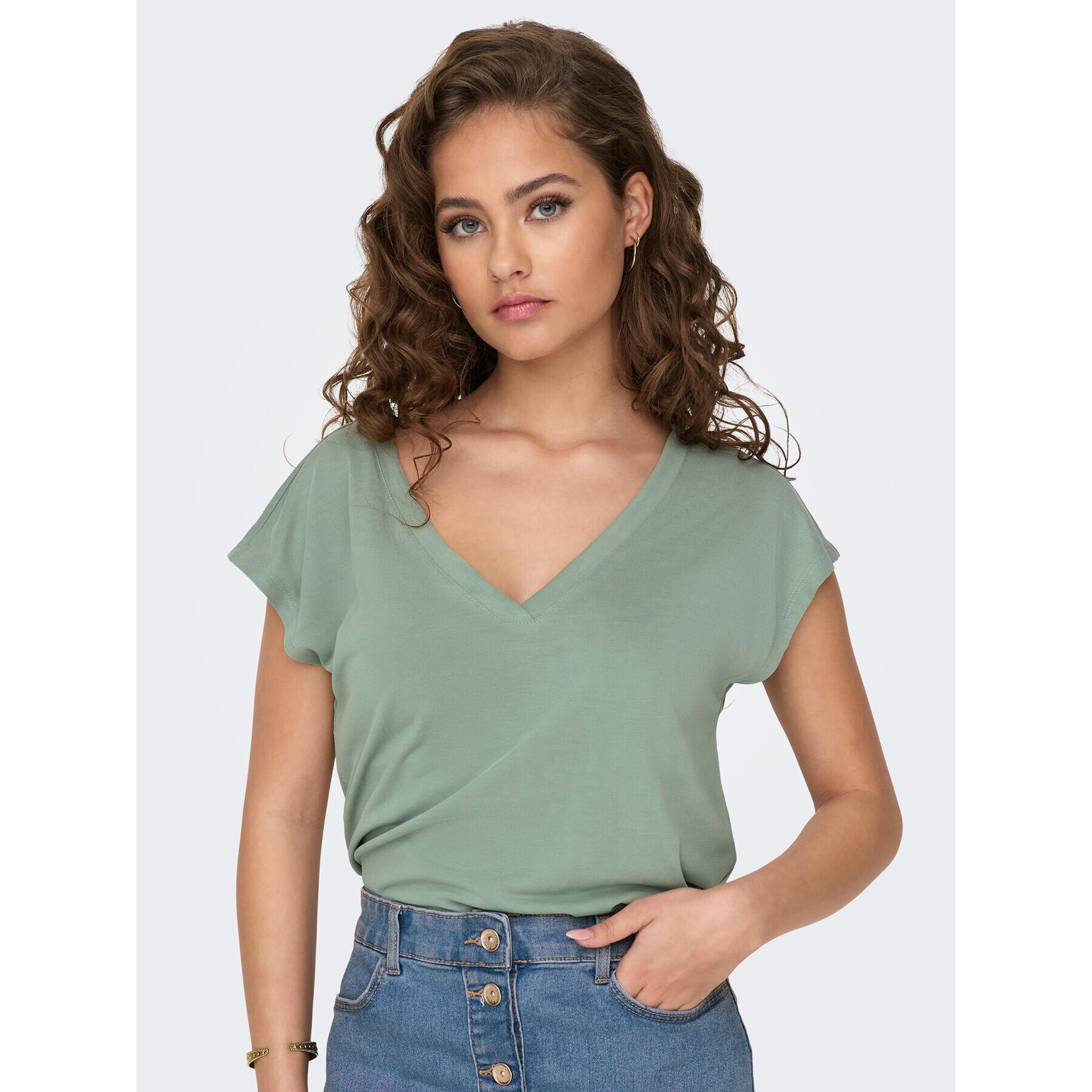ONLY Тишърт Free 15287041 Зелен Regular Fit - Pepit.bg