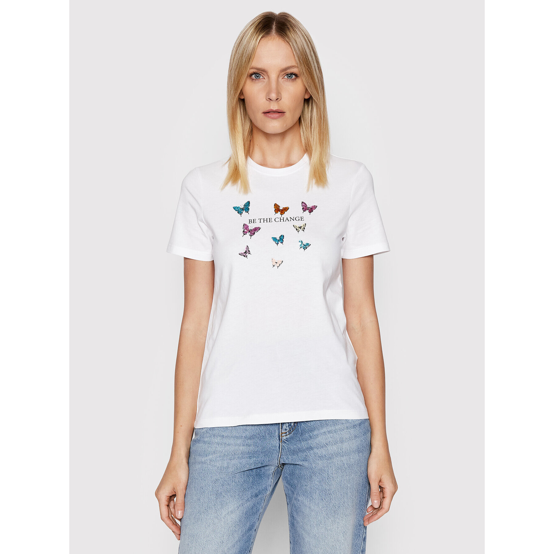 ONLY Тишърт Kita Butterfly 15264864 Бял Regular Fit - Pepit.bg