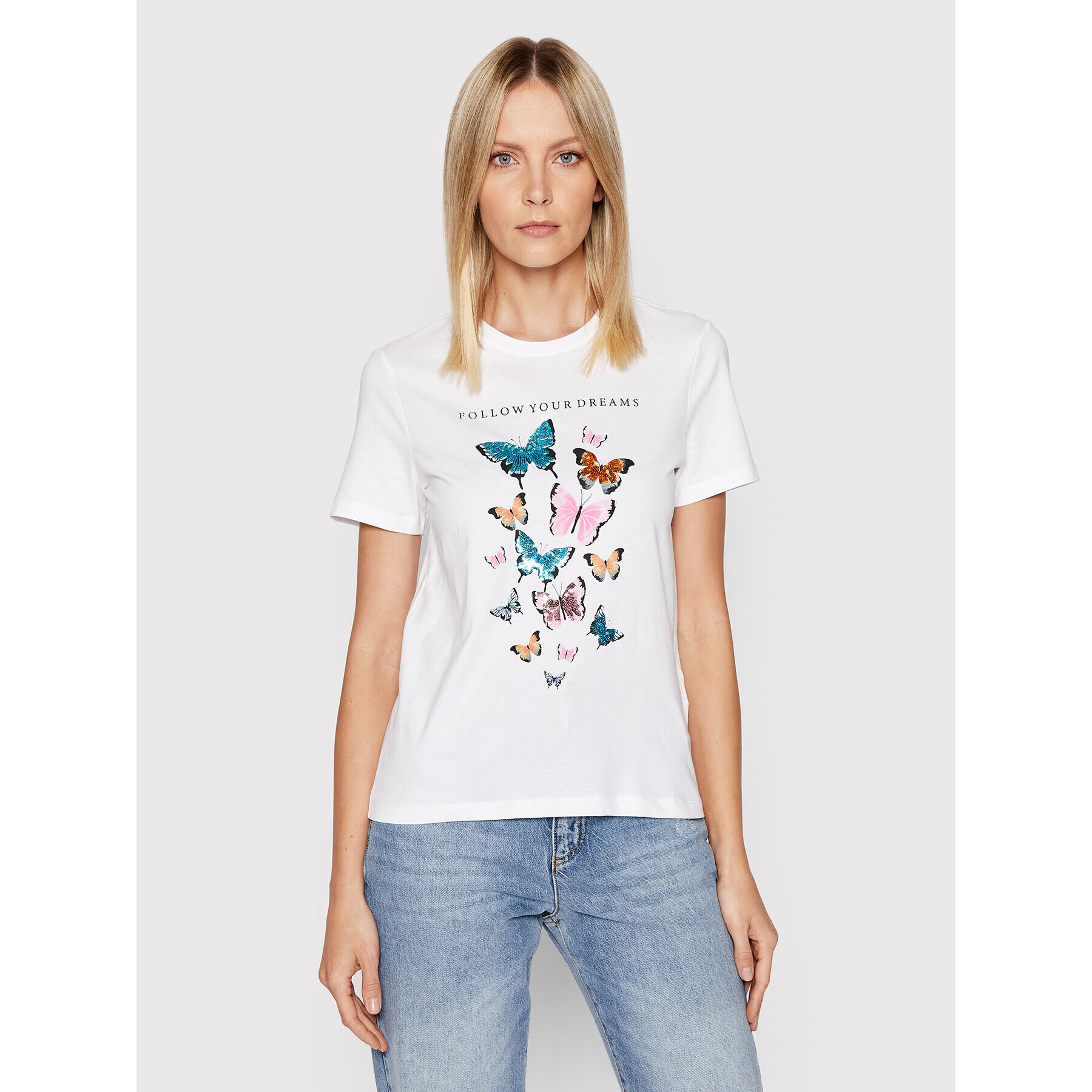 ONLY Тишърт Kita Butterfly 15264864 Бял Regular Fit - Pepit.bg