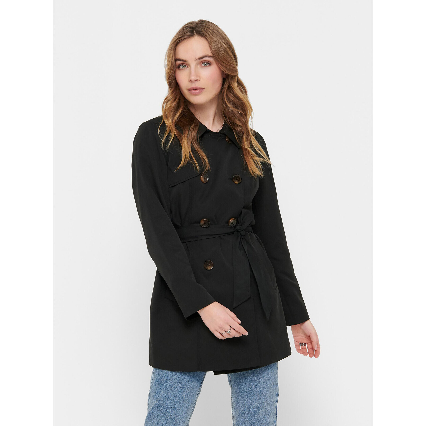 ONLY Тренч 15191821 Черен Regular Fit - Pepit.bg