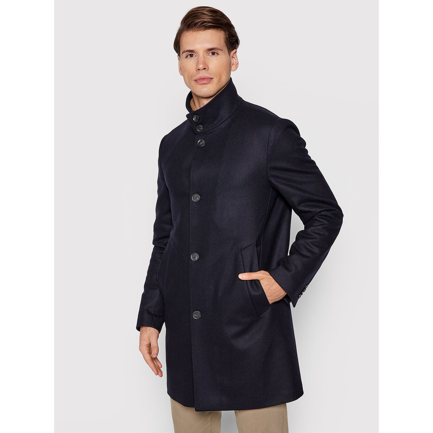 Oscar Jacobson Вълнено палто Storviker Coat 7154 5464 Тъмносин Regular Fit - Pepit.bg