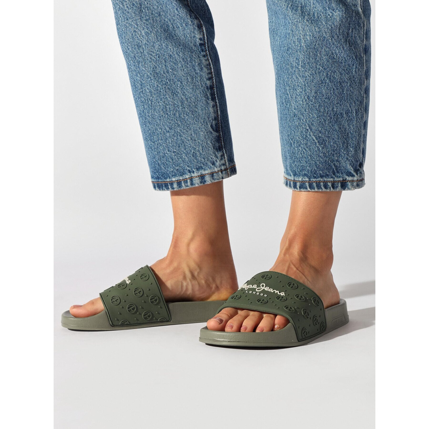 Pepe Jeans Чехли Slider Plain W PLS70126 Каки - Pepit.bg