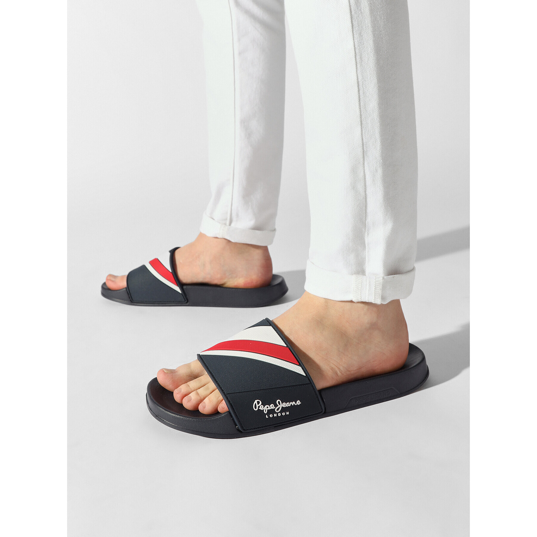 Pepe Jeans Чехли Slider Texture PMS70125 Тъмносин - Pepit.bg