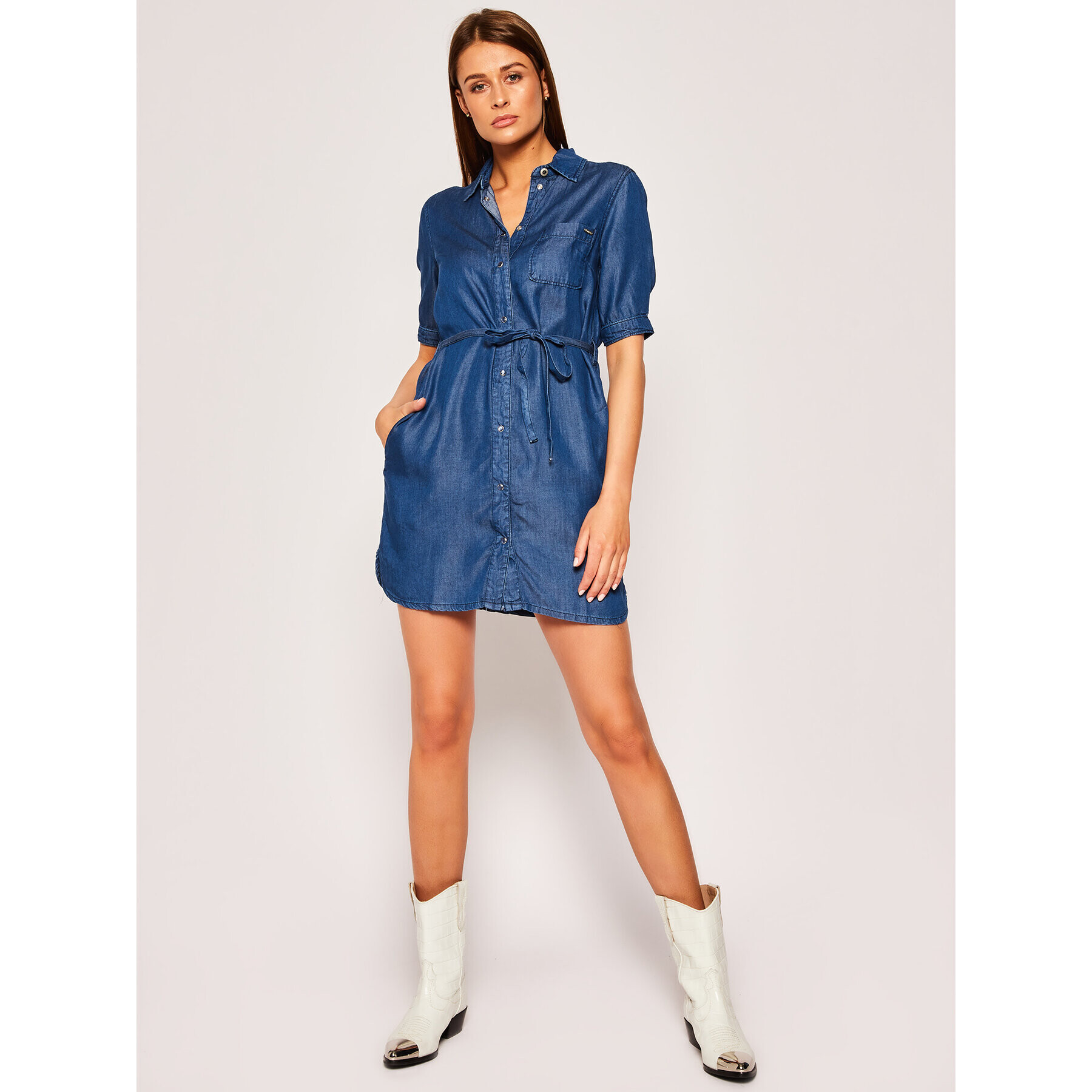 Pepe Jeans Дънкова рокля Gloss PL952694 Тъмносин Regular Fit - Pepit.bg