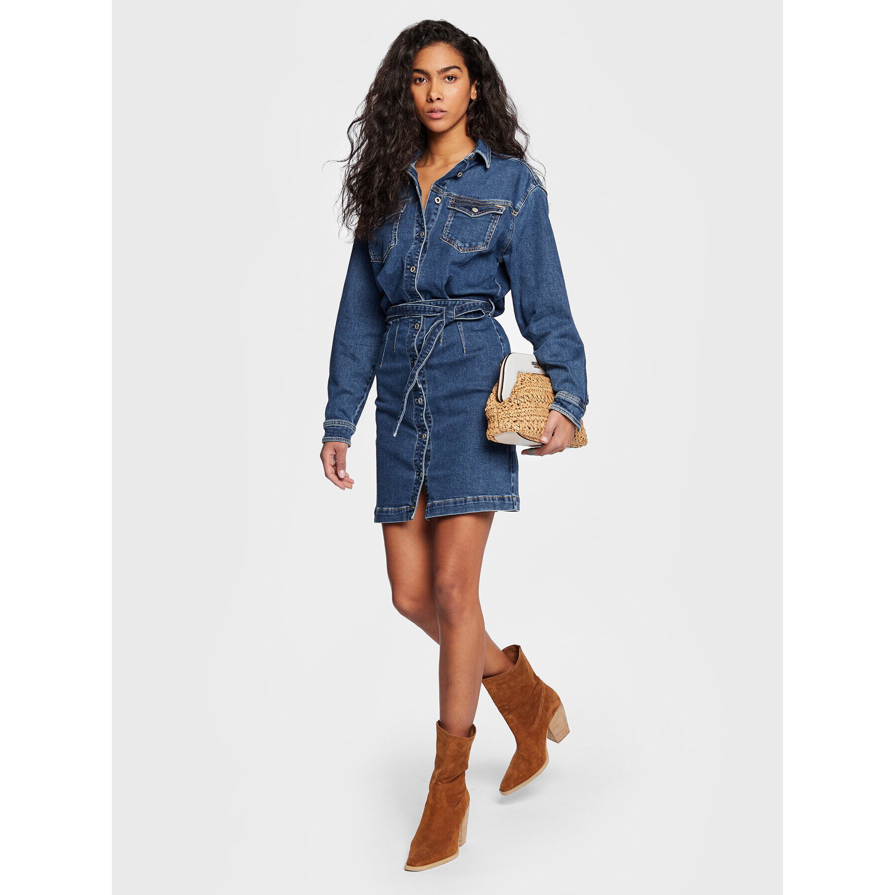 Pepe Jeans Дънкова рокля Selena PL953197 Син Regular Fit - Pepit.bg