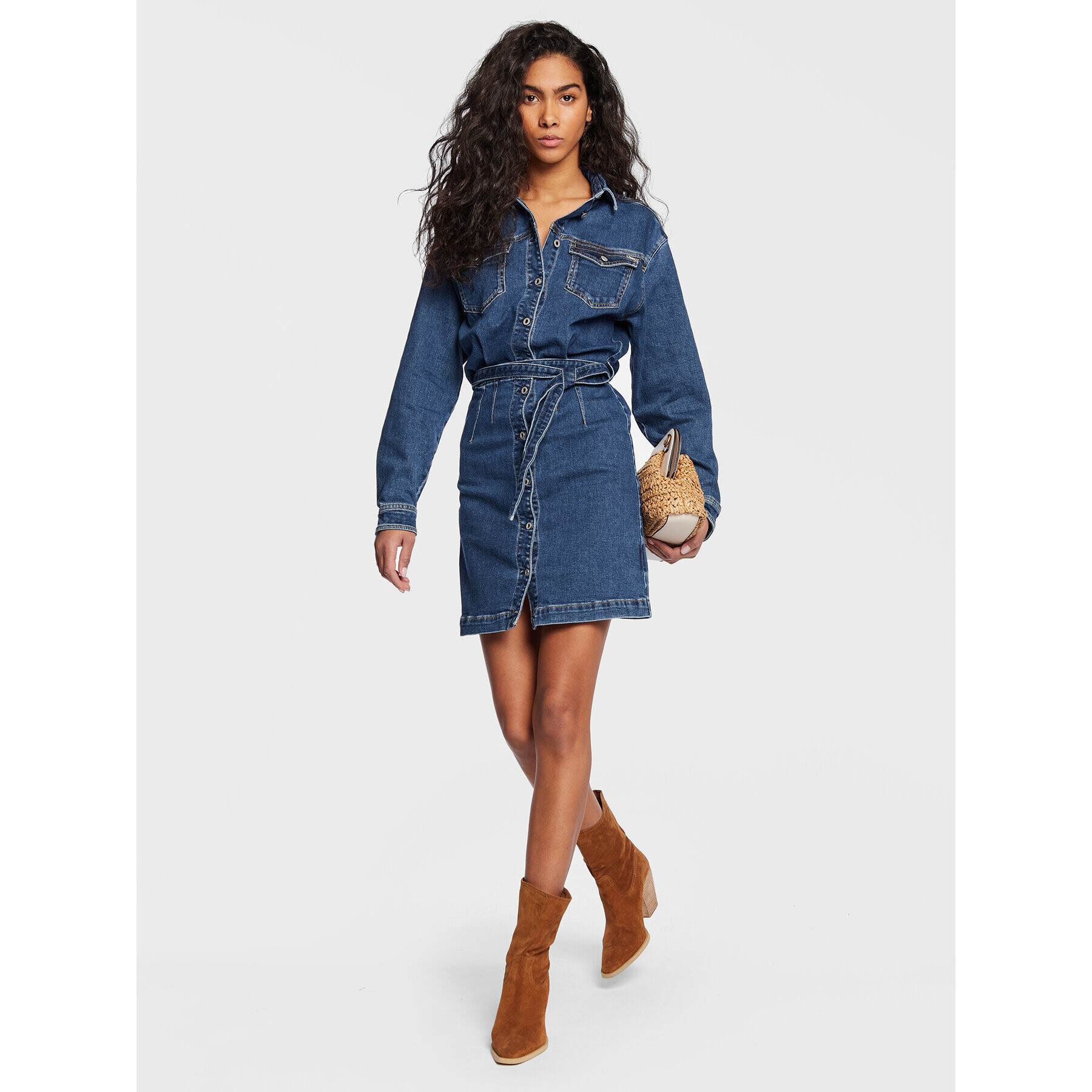 Pepe Jeans Дънкова рокля Selena PL953197 Син Regular Fit - Pepit.bg
