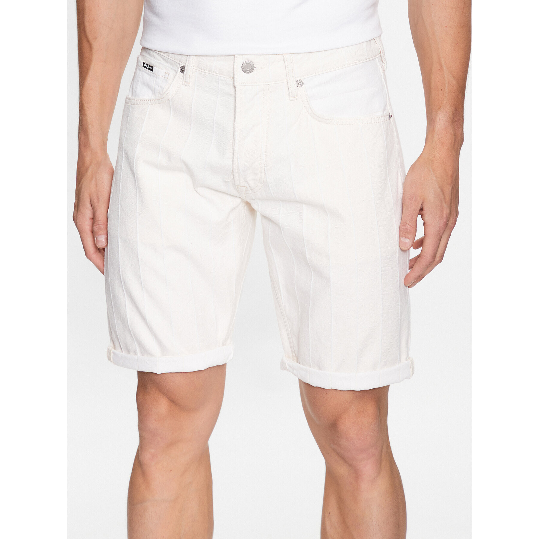 Pepe Jeans Дънкови шорти Callen Short Stripe PM801013 Бял Relaxed Fit - Pepit.bg