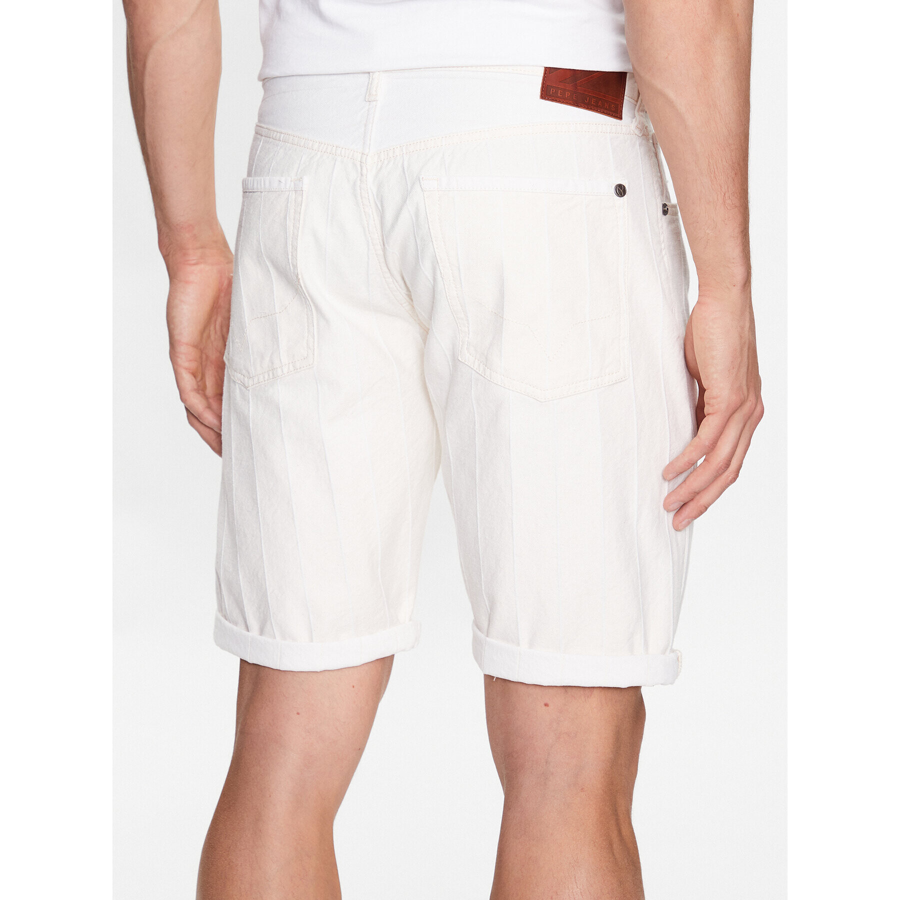 Pepe Jeans Дънкови шорти Callen Short Stripe PM801013 Бял Relaxed Fit - Pepit.bg