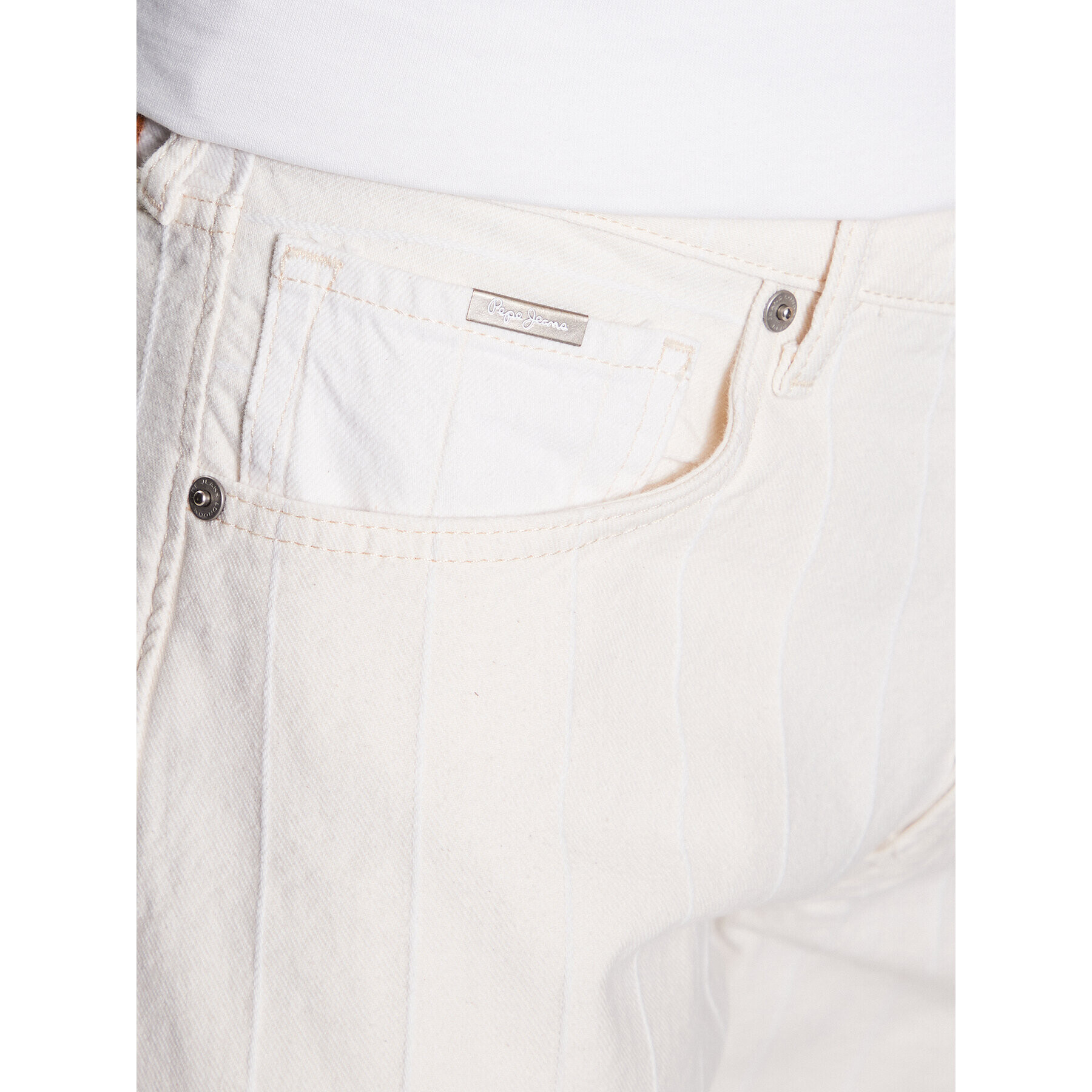 Pepe Jeans Дънкови шорти Callen Short Stripe PM801013 Бял Relaxed Fit - Pepit.bg