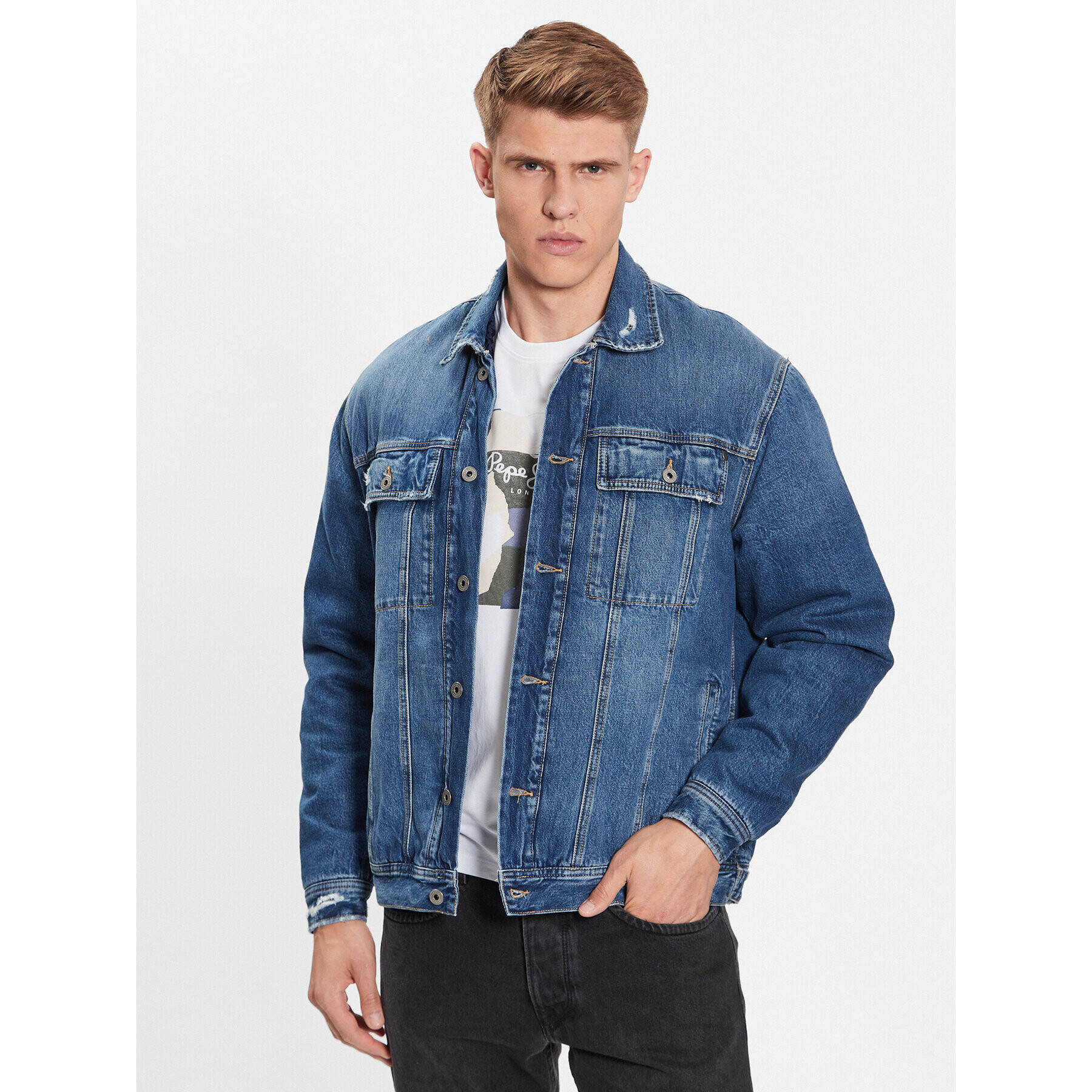 Pepe Jeans Дънково яке Young Bandana PM402673 Син Regular Fit - Pepit.bg