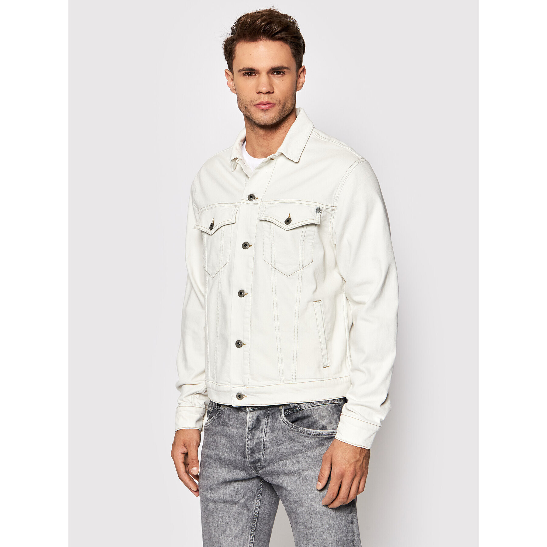 Pepe Jeans Дънково яке Pinner Colour PM402334 Бял Regular Fit - Pepit.bg