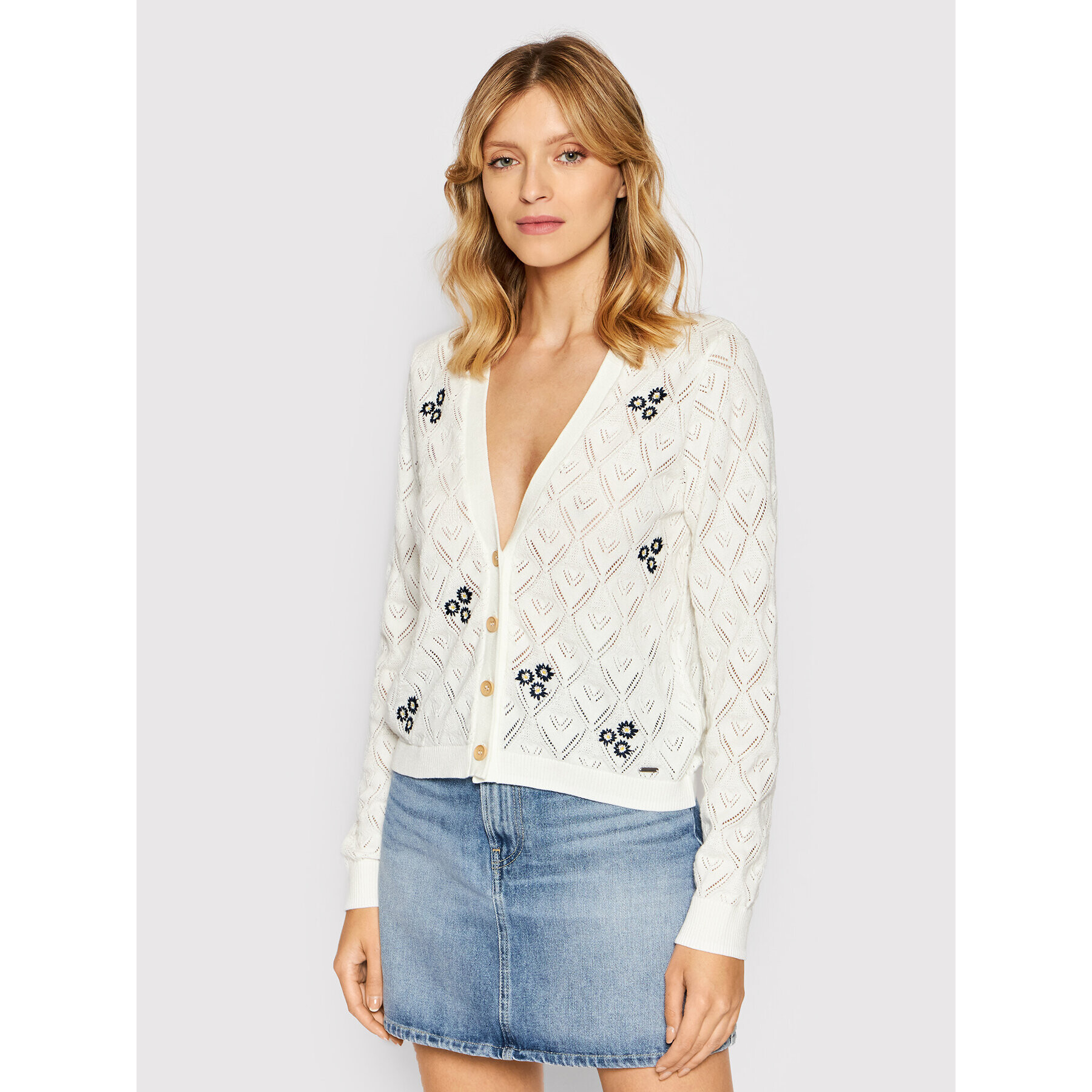 Pepe Jeans Кардиган Pinna PL701849 Бял Regular Fit - Pepit.bg