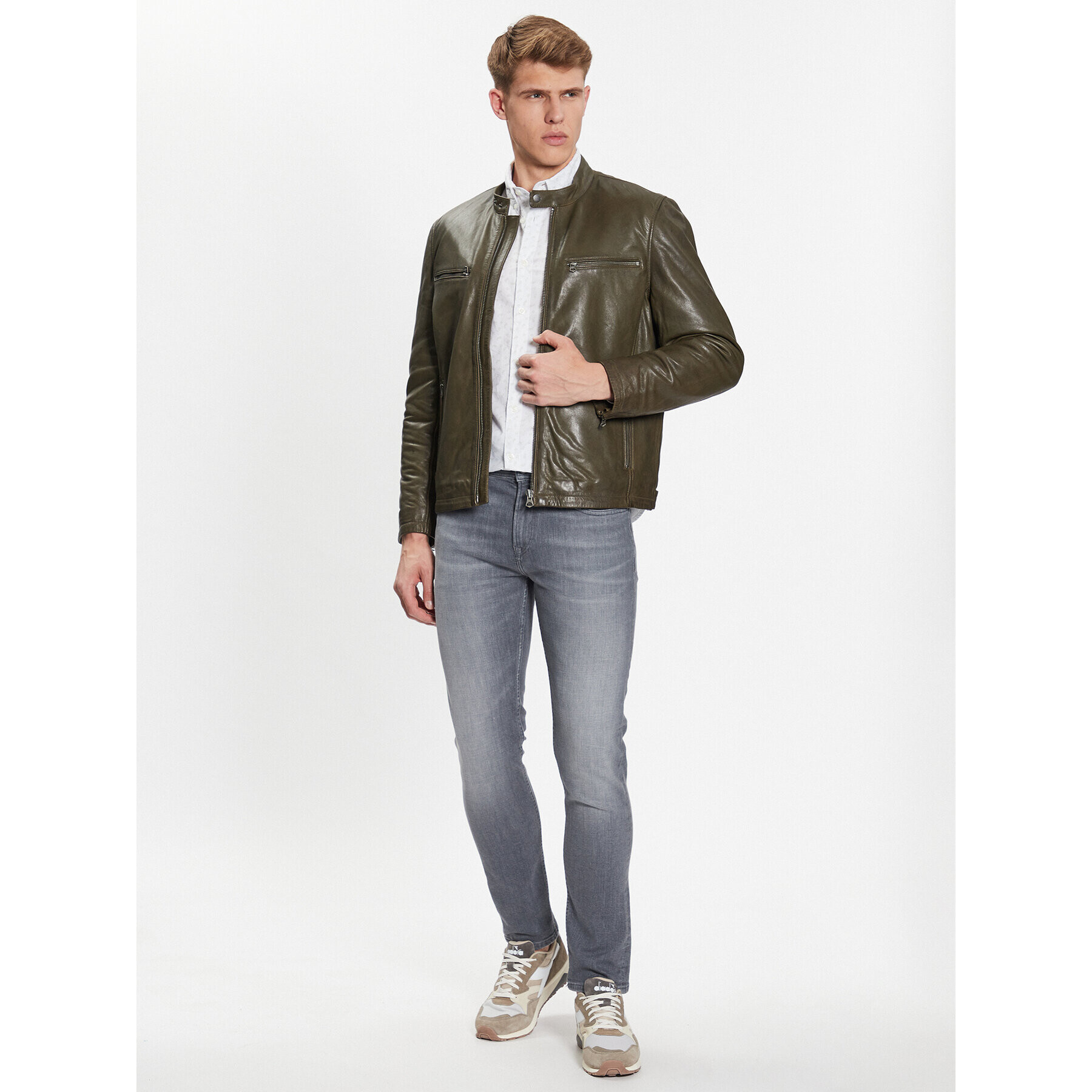 Pepe Jeans Кожено яке PM402794 Зелен Regular Fit - Pepit.bg