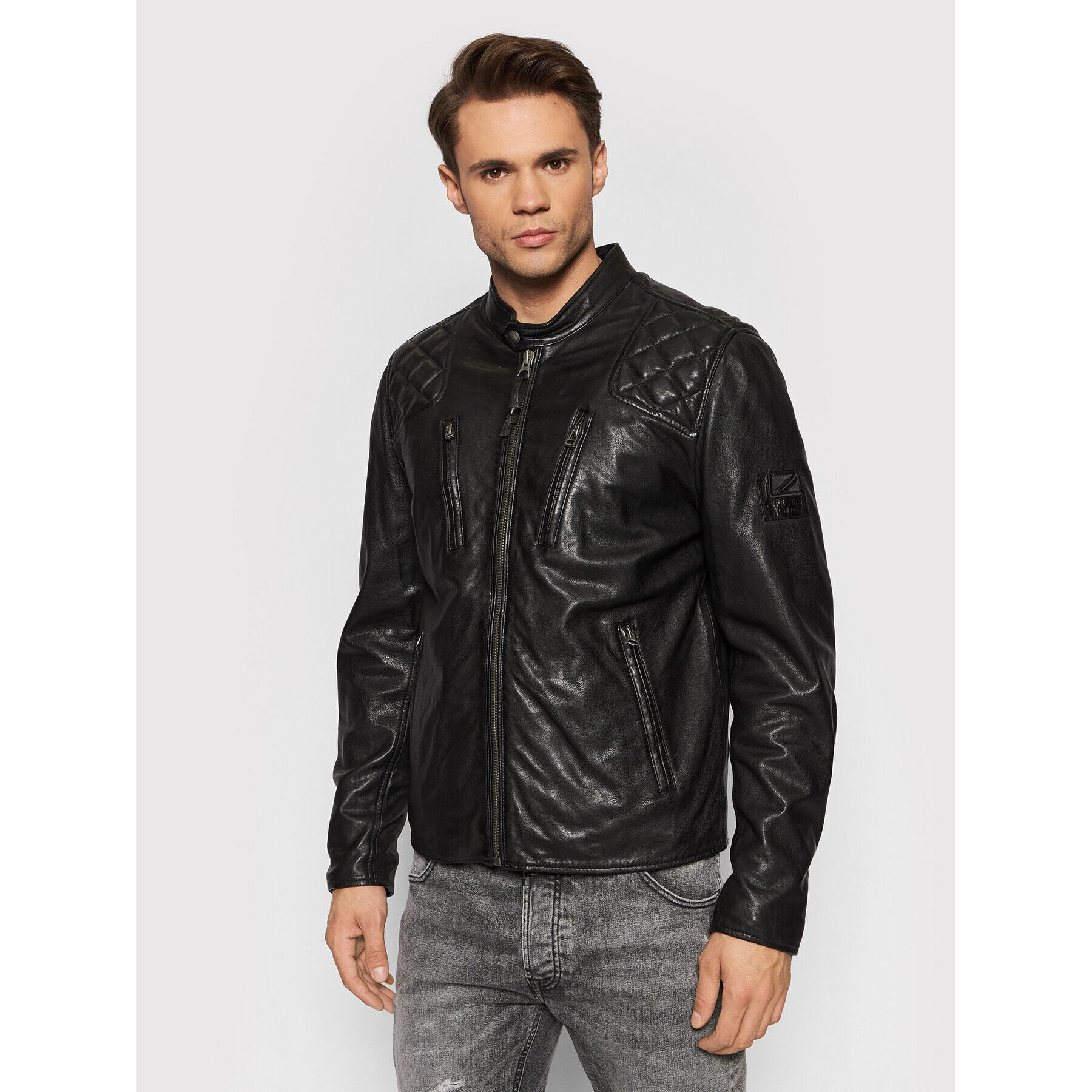 Pepe Jeans Кожено яке Pearson PM402441 Черен Regular Fit - Pepit.bg