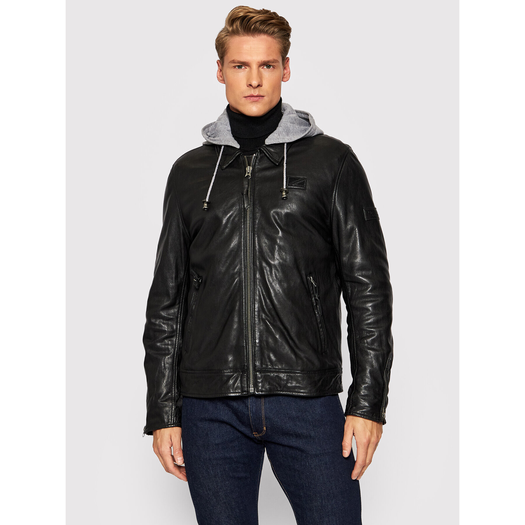 Pepe Jeans Кожено яке Philip PM402443 Черен Regular Fit - Pepit.bg