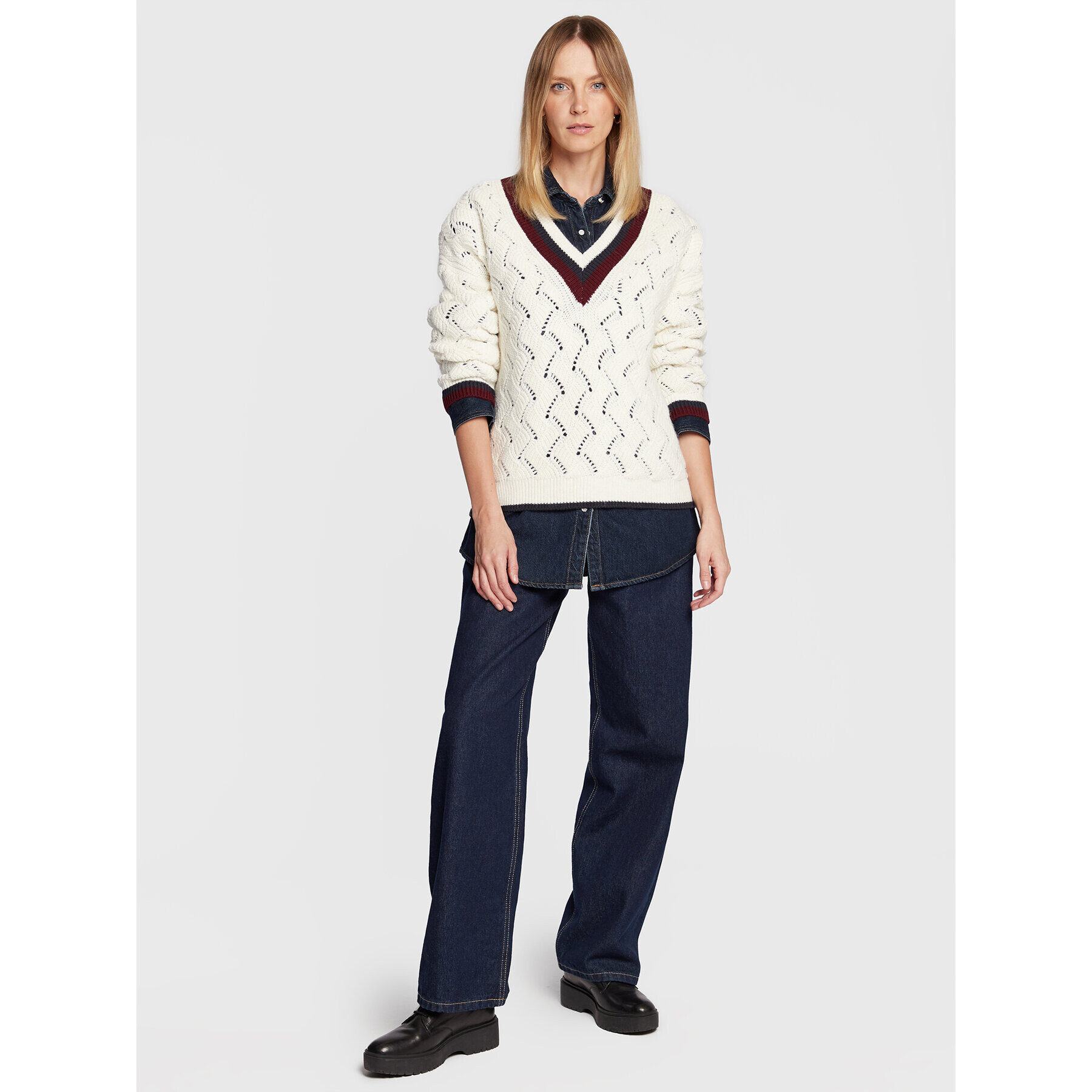 Pepe Jeans Пуловер Bellamy PL701889 Екрю Relaxed Fit - Pepit.bg