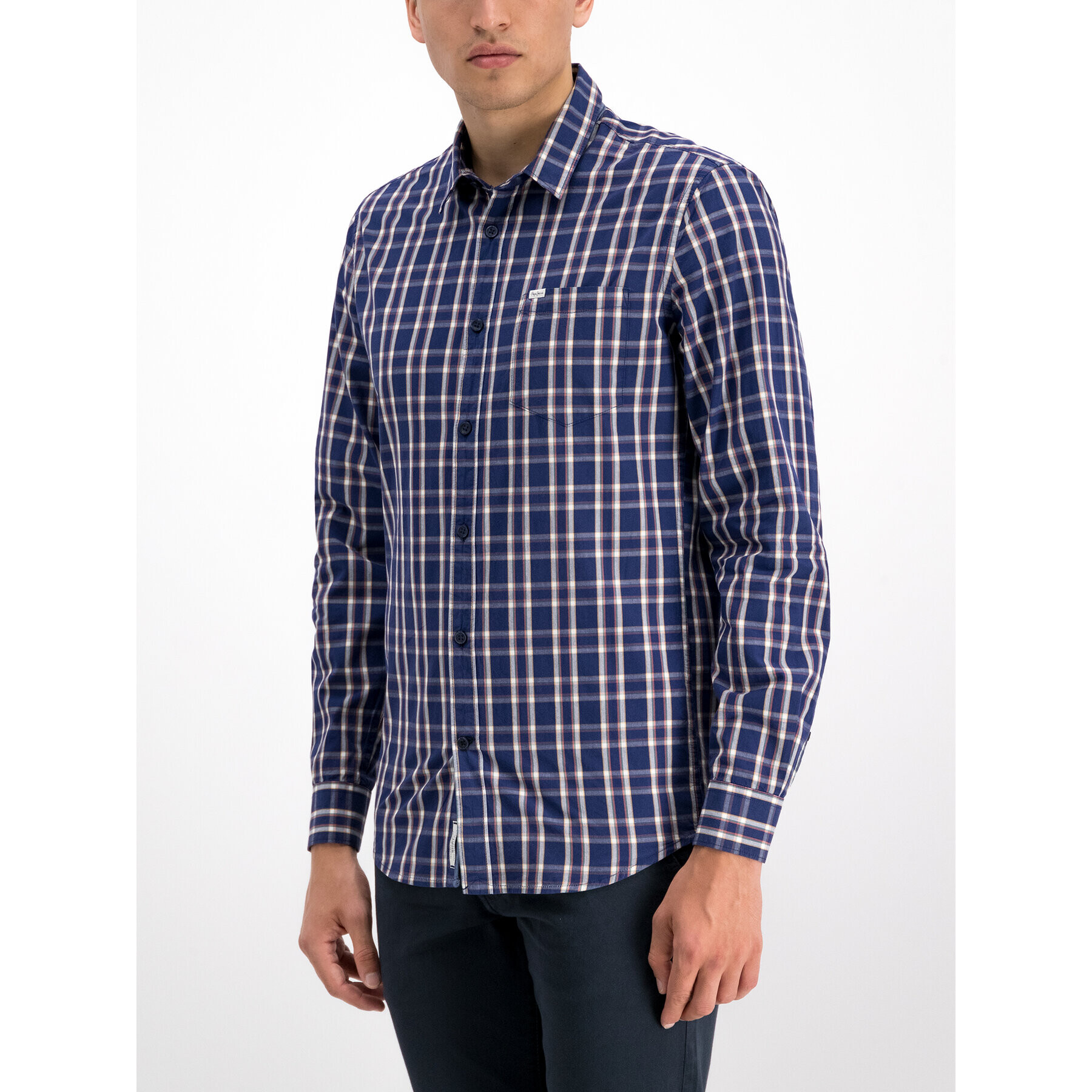 Pepe Jeans Риза Ernest PM305893 Тъмносин Slim Fit - Pepit.bg