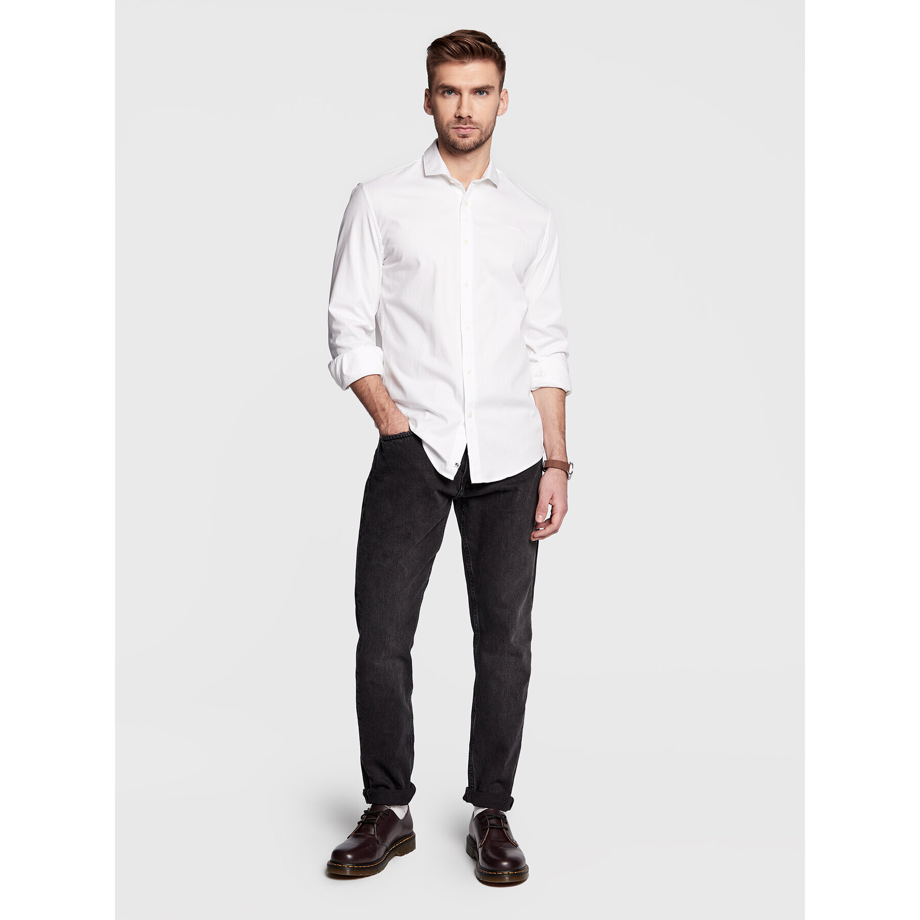 Pepe Jeans Риза Finbar PM307515 Бял Slim Fit - Pepit.bg