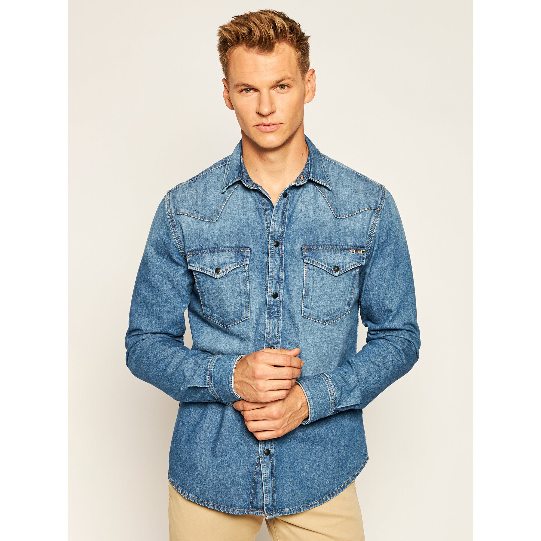 Pepe Jeans Риза Noah PM306529 Син Regular Fit - Pepit.bg