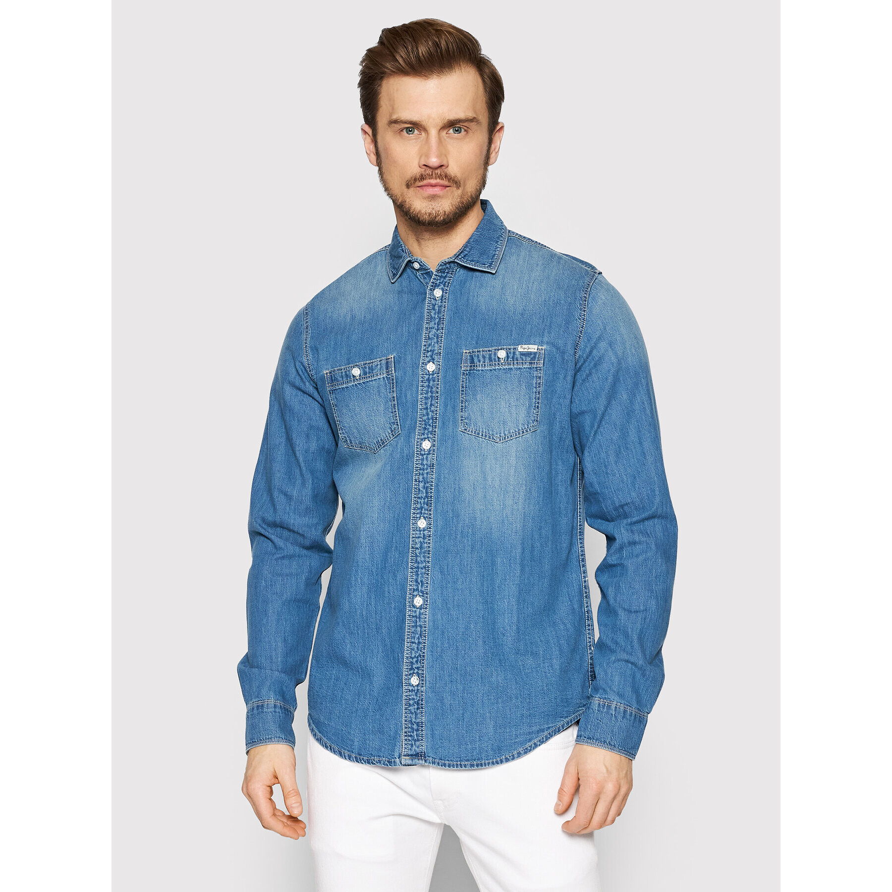 Pepe Jeans Риза Portland PM307492 Син Regular Fit - Pepit.bg