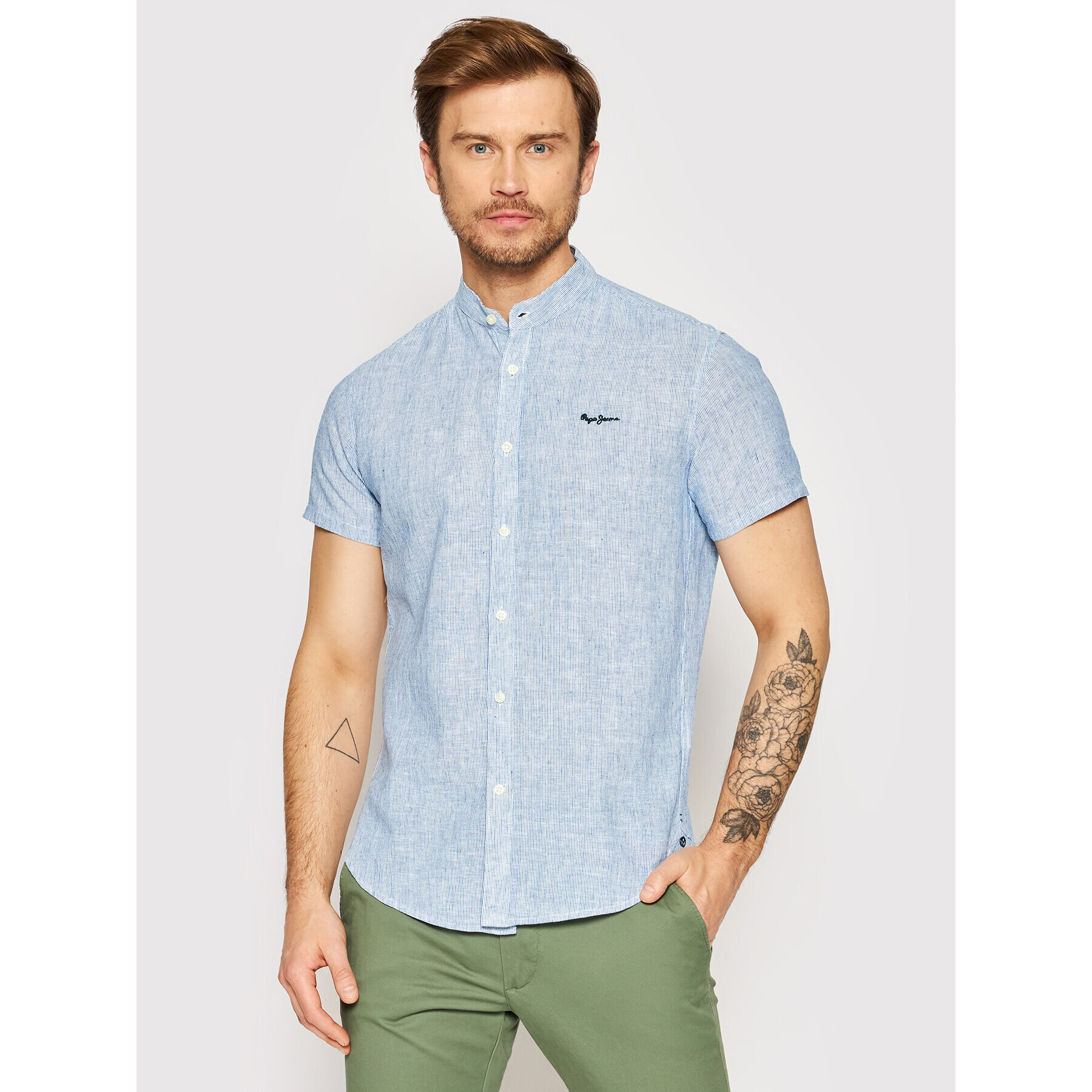 Pepe Jeans Риза Prescot PM307459 Син Slim Fit - Pepit.bg