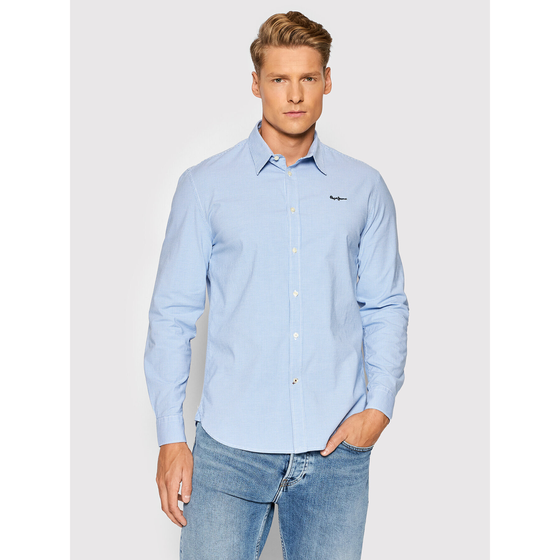 Pepe Jeans Риза Simon PM30716 Син Slim Fit - Pepit.bg