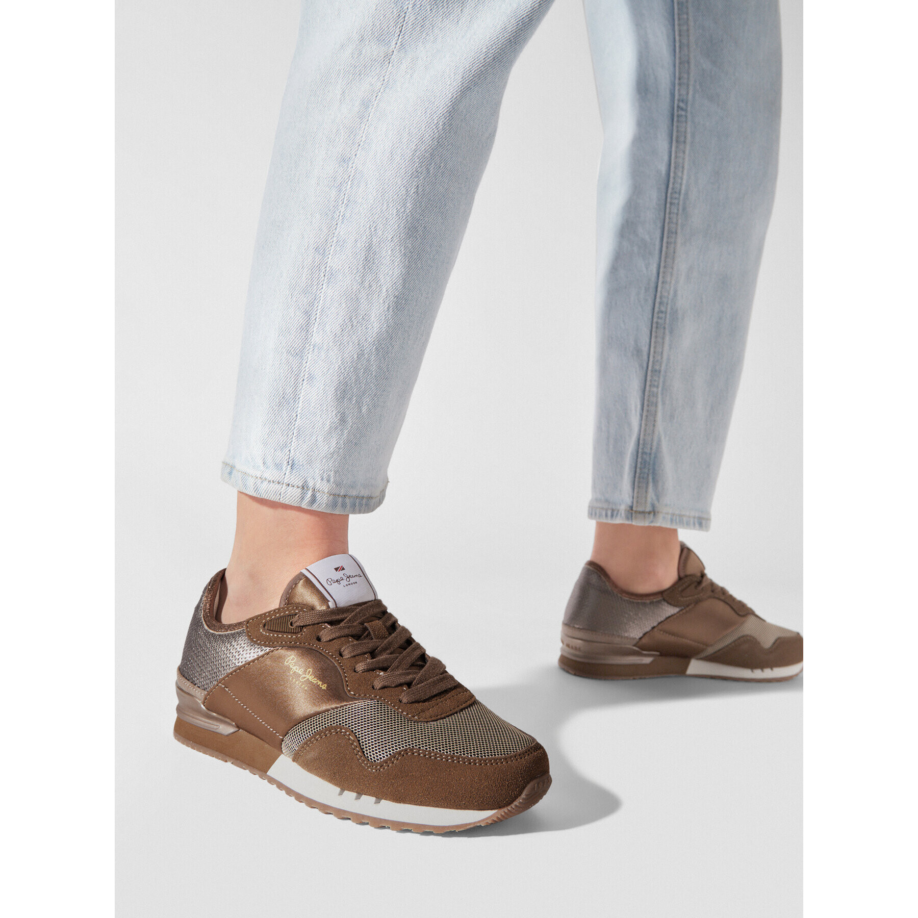 Pepe Jeans Сникърси London W Sequins PLS31382 Кафяв - Pepit.bg