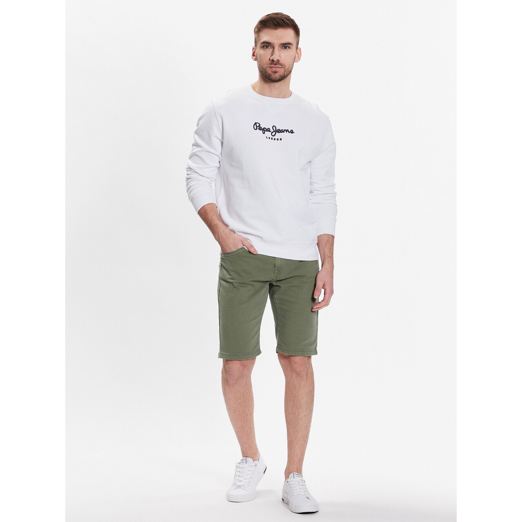 Pepe Jeans Суитшърт Edward Crew PM582380 Бял Regular Fit - Pepit.bg