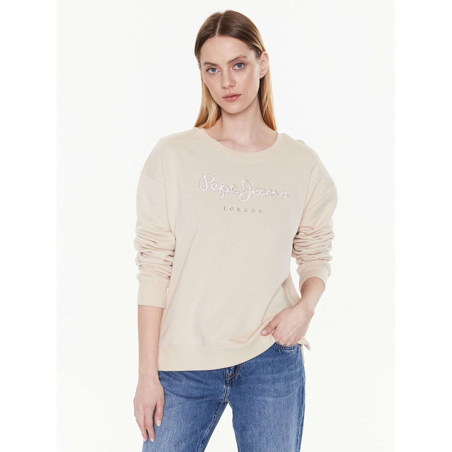 Pepe Jeans Суитшърт Loreta PL581285 Екрю Relaxed Fit - Pepit.bg