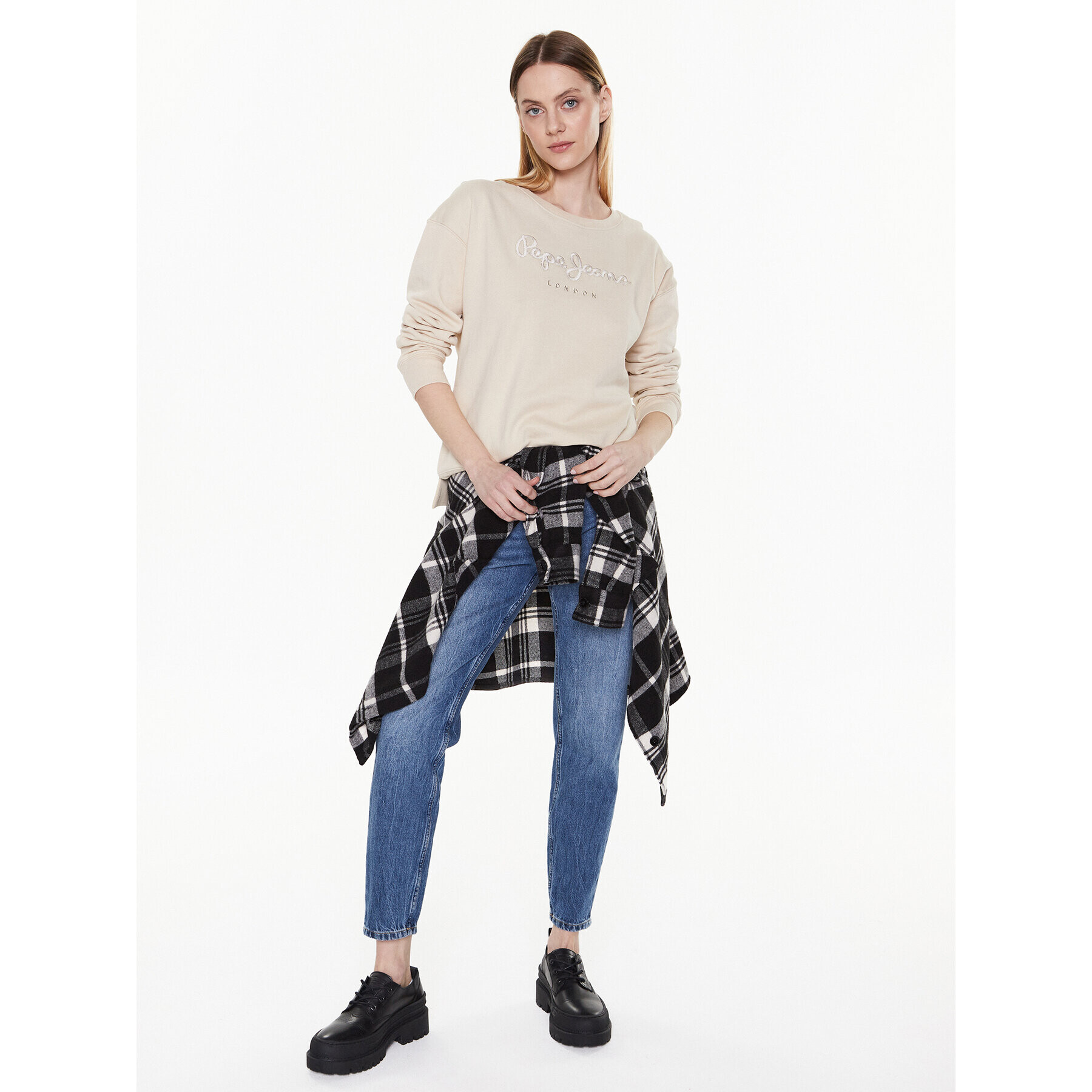 Pepe Jeans Суитшърт Loreta PL581285 Екрю Relaxed Fit - Pepit.bg