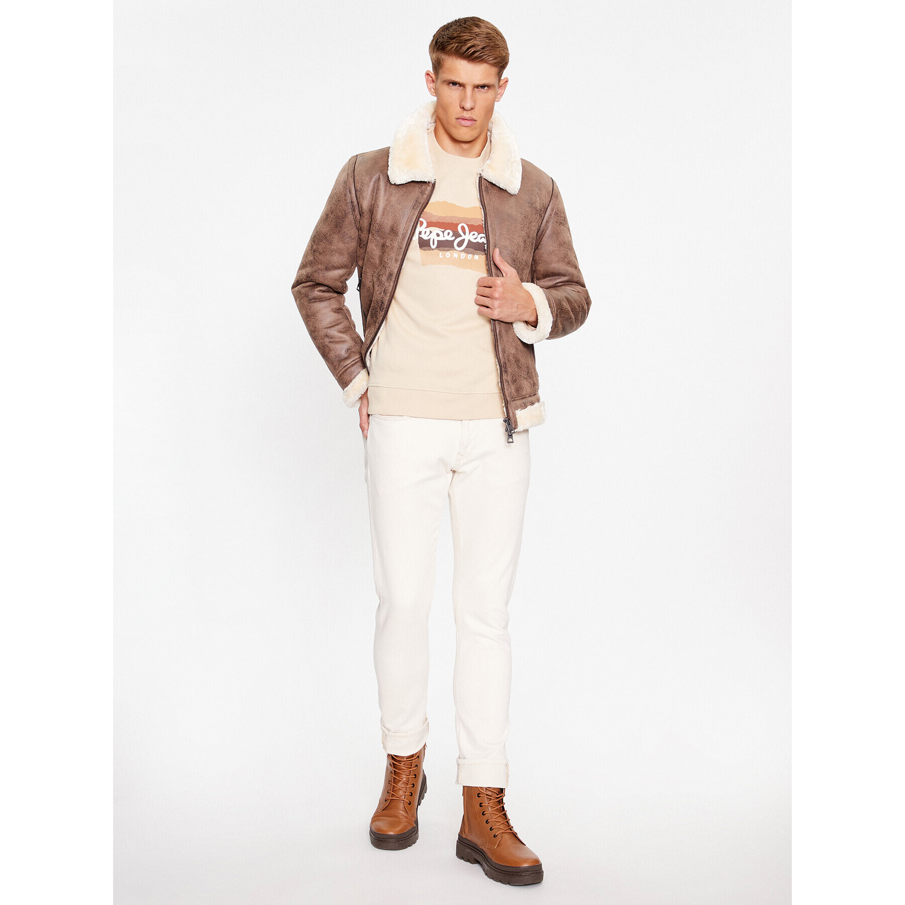 Pepe Jeans Суитшърт Mun PM582519 Бежов Regular Fit - Pepit.bg