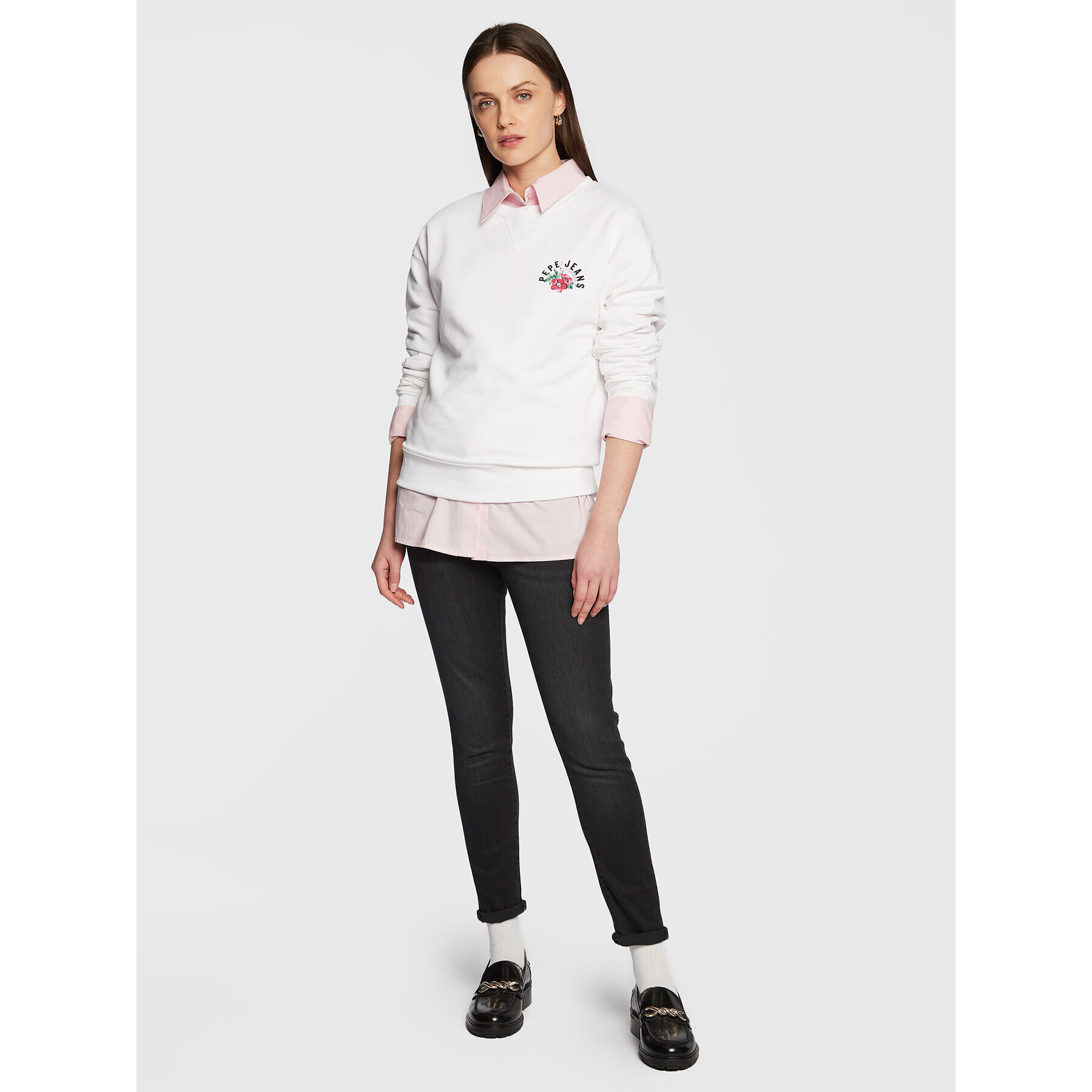 Pepe Jeans Суитшърт Pop PL581240 Бял Relaxed Fit - Pepit.bg