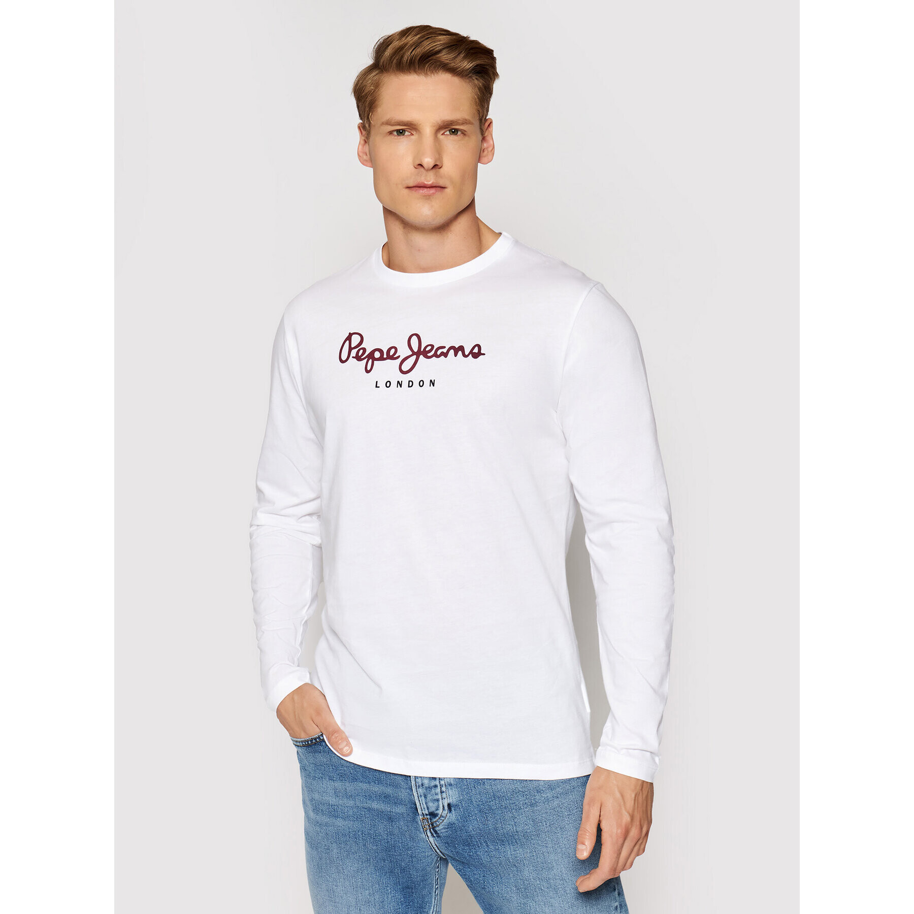 Pepe Jeans Тениска с дълъг ръкав Eggo Long PM501321 Бял Regular Fit - Pepit.bg