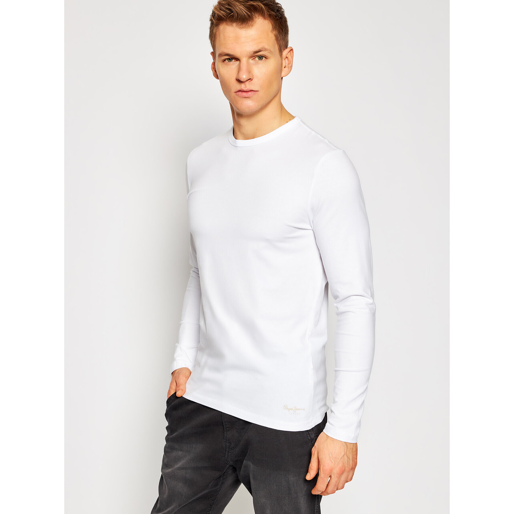 Pepe Jeans Тениска с дълъг ръкав Orginal Basic PM503803 Бял Slim Fit - Pepit.bg