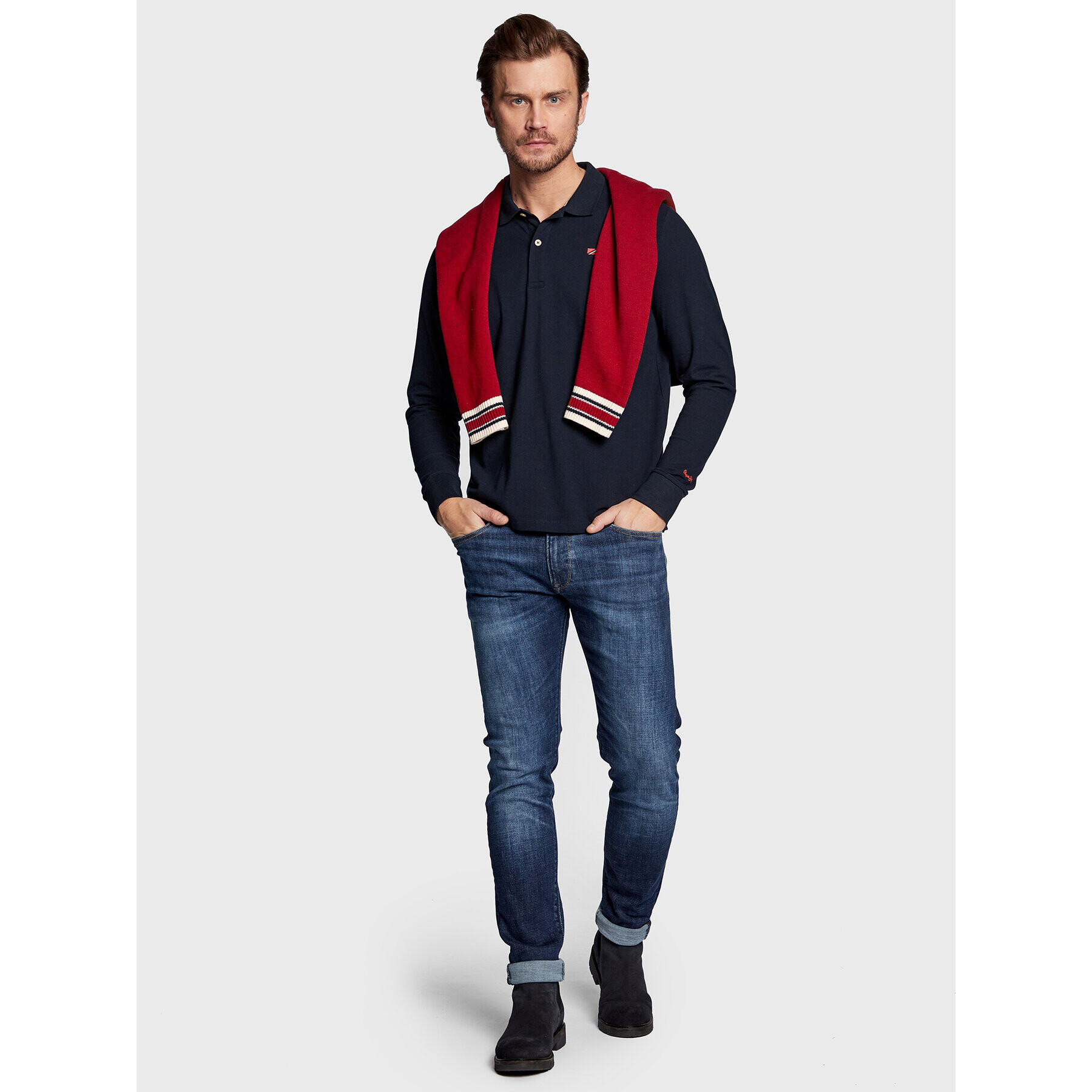 Pepe Jeans Тениска с яка и копчета Vidal PM541933 Тъмносин Regular Fit - Pepit.bg