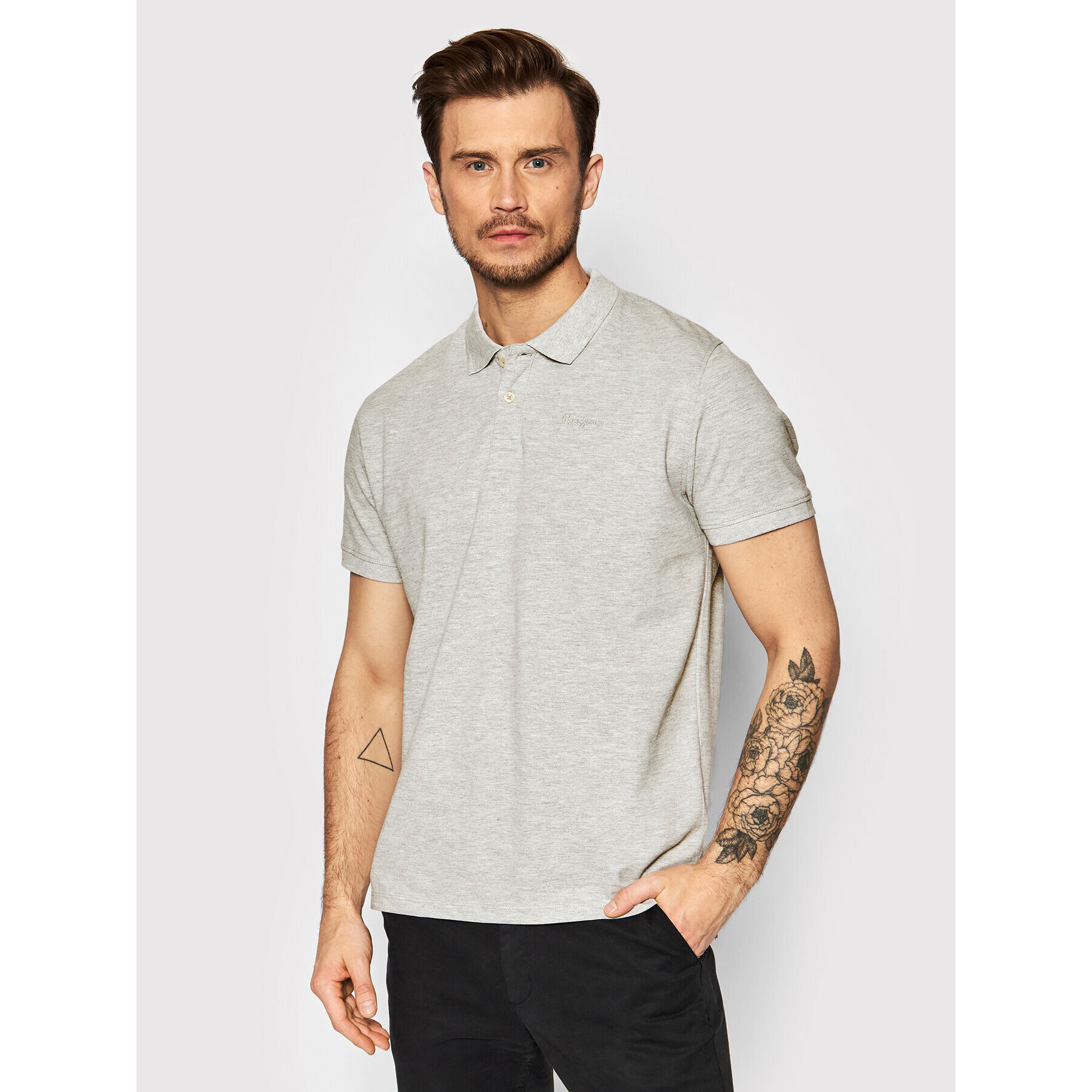 Pepe Jeans Тениска с яка и копчета Vincent PM541824 Сив Slim Fit - Pepit.bg