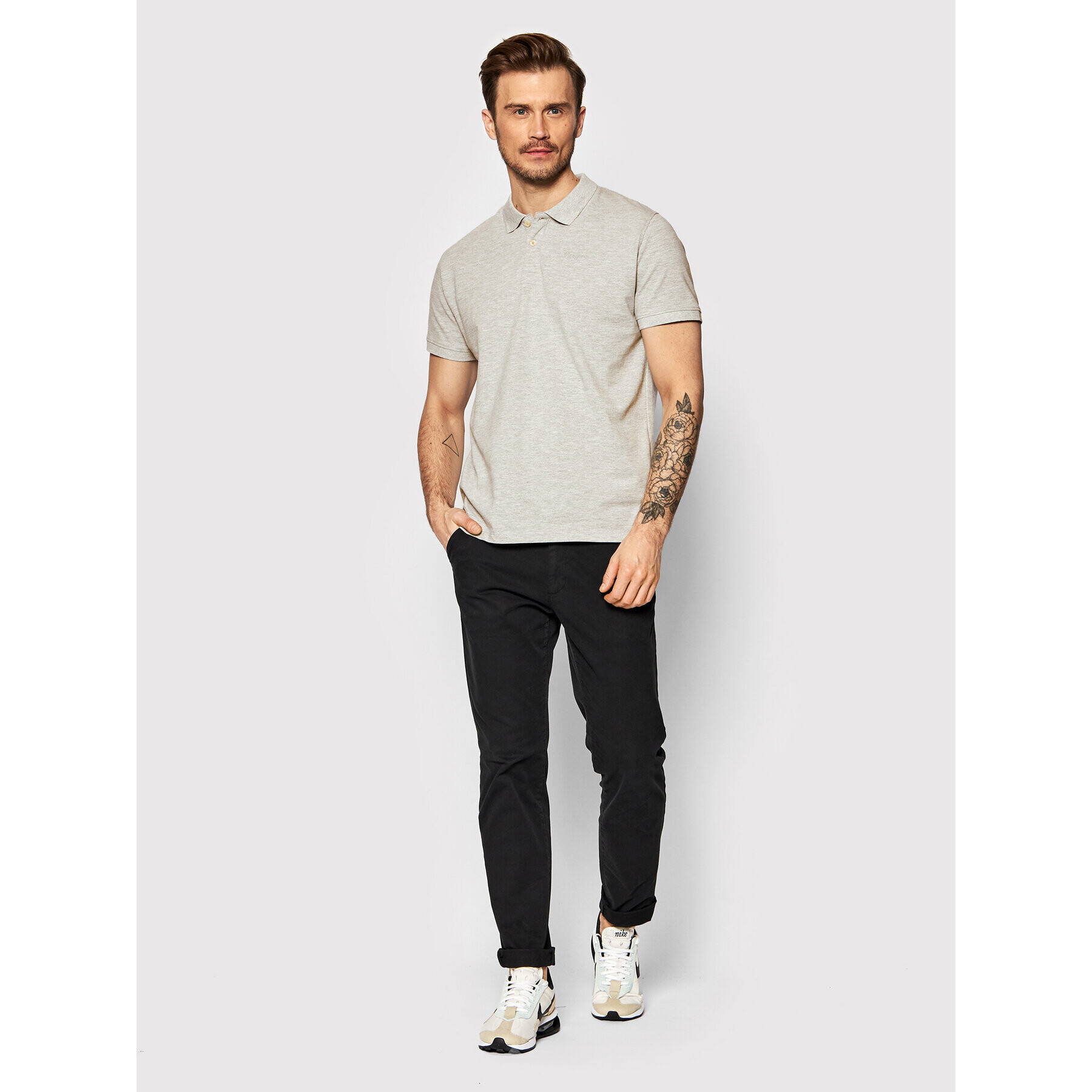 Pepe Jeans Тениска с яка и копчета Vincent PM541824 Сив Slim Fit - Pepit.bg