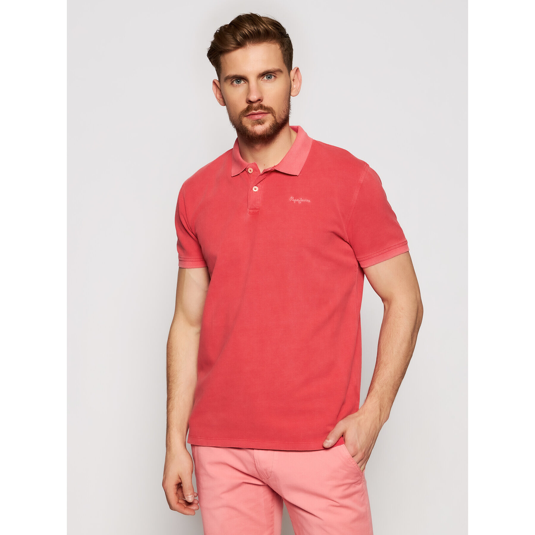 Pepe Jeans Тениска с яка и копчета Vincent Gd PM541225 Червен Slim Fit - Pepit.bg