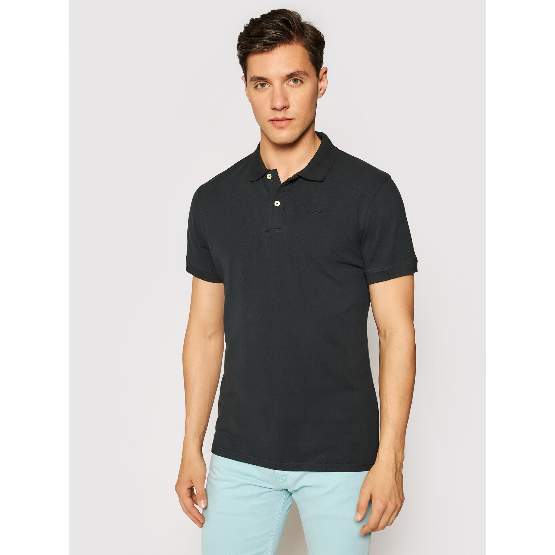 Pepe Jeans Тениска с яка и копчета Vincent PM541009 Черен Slim Fit - Pepit.bg