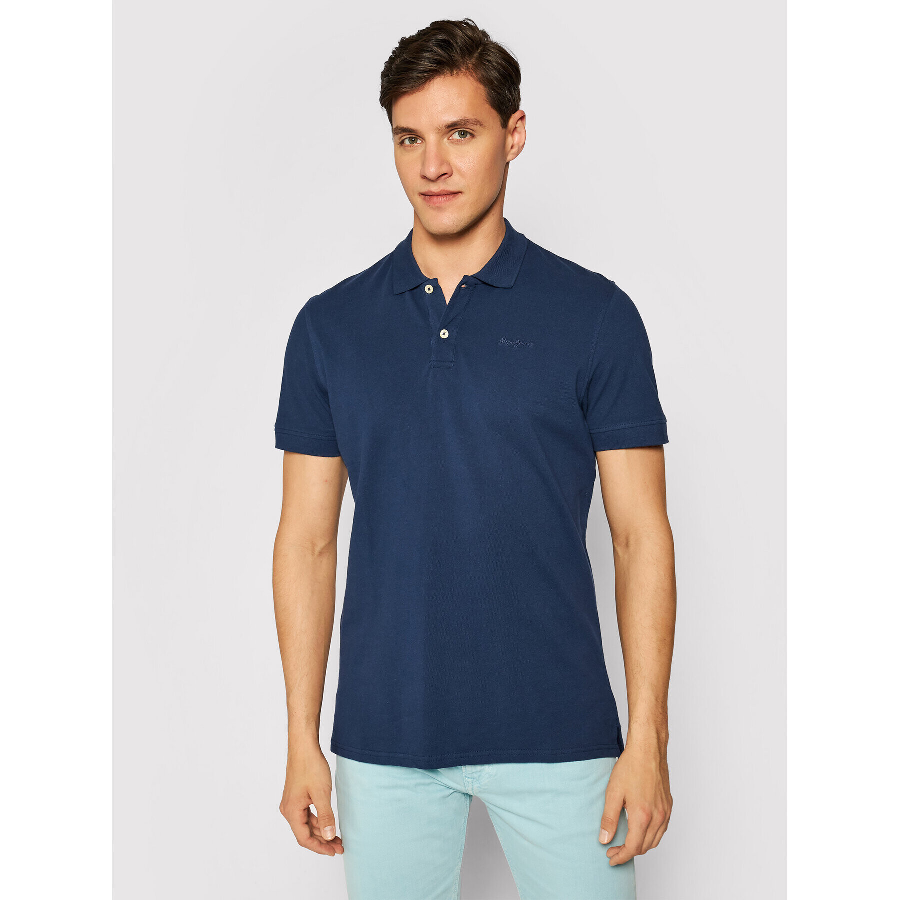 Pepe Jeans Тениска с яка и копчета Vincent PM541009 Тъмносин Slim Fit - Pepit.bg