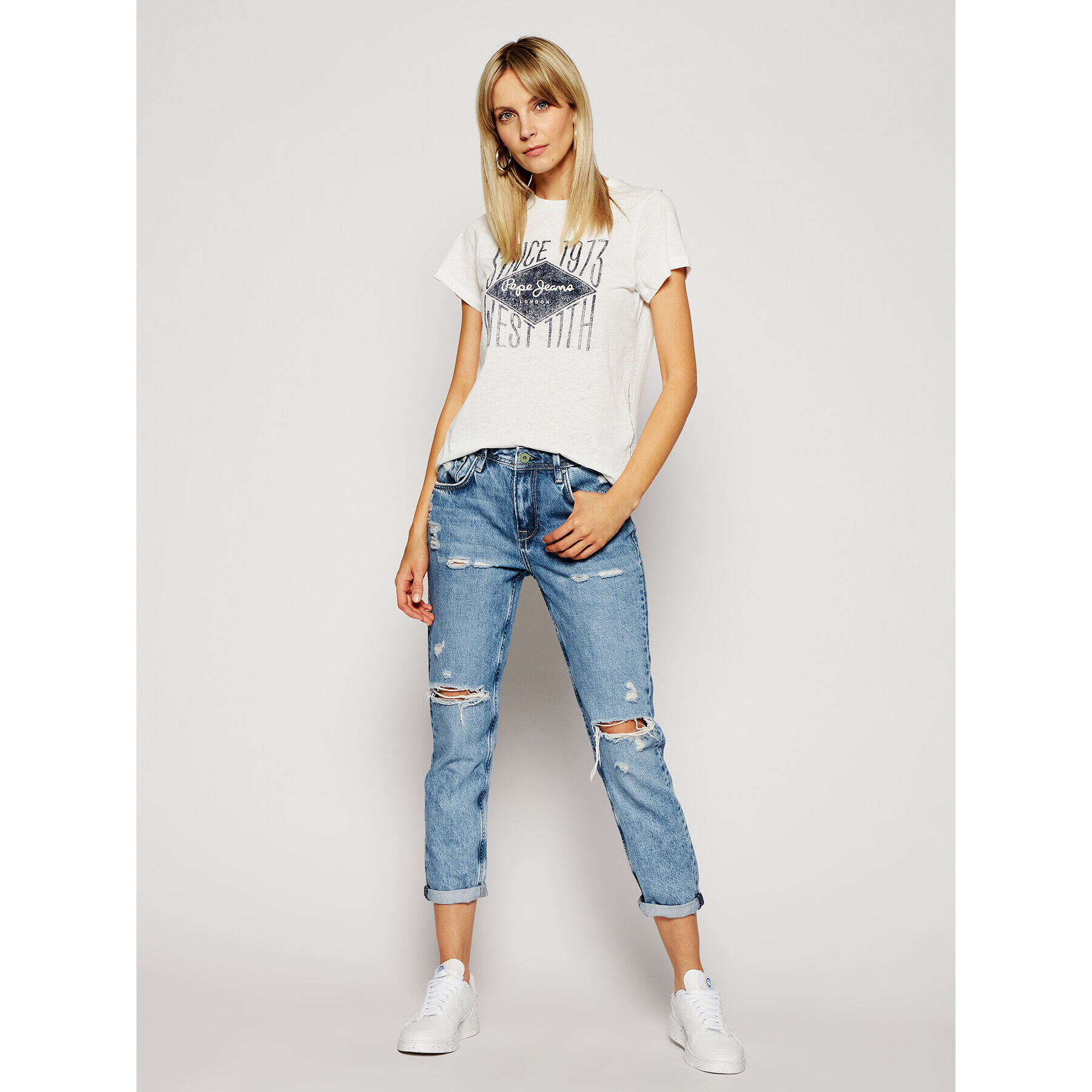 Pepe Jeans Тишърт Alex PL504796 Бял Regular Fit - Pepit.bg