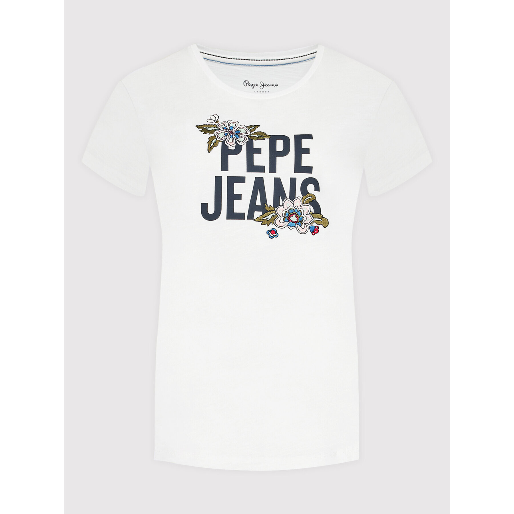 Pepe Jeans Тишърт Bernardette PL505135 Бял Slim Fit - Pepit.bg